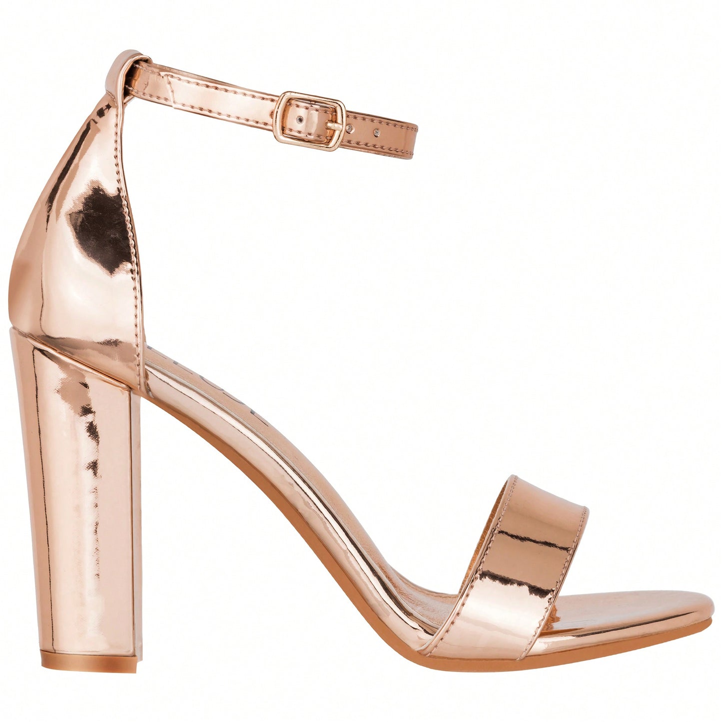 Women Chunky Heeled Ankle Strap Sandals Elegant Single Band Buckle Decor Sandals High Heel Sandals Open Toe Ankle Strap Sandals Heels Patent