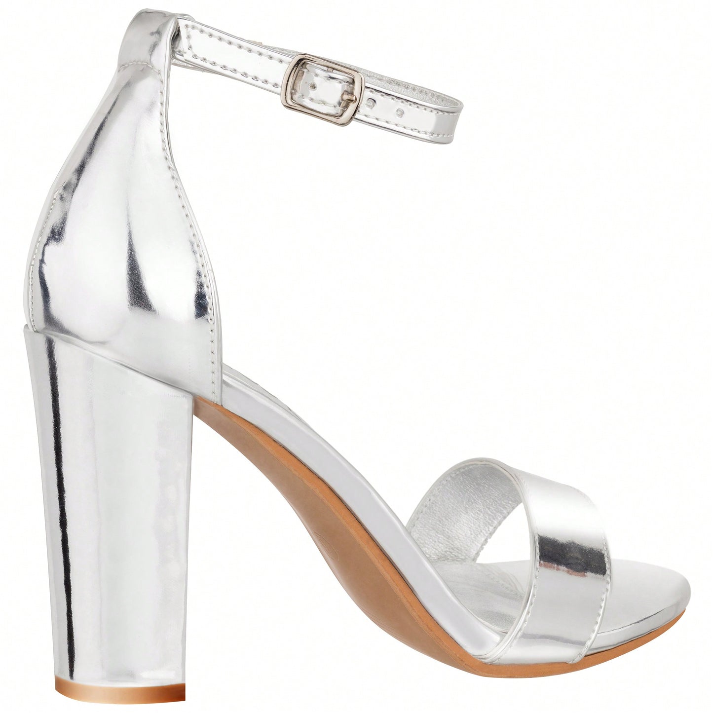 Women Chunky Heeled Ankle Strap Sandals Elegant Single Band Buckle Decor Sandals High Heel Sandals Open Toe Ankle Strap Sandals Heels Patent