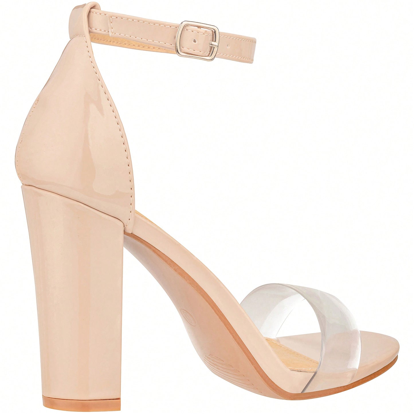 Women Chunky Heeled Ankle Strap Sandals Elegant Single Band Buckle Decor Sandals High Heel Sandals Open Toe Ankle Strap Sandals Heels