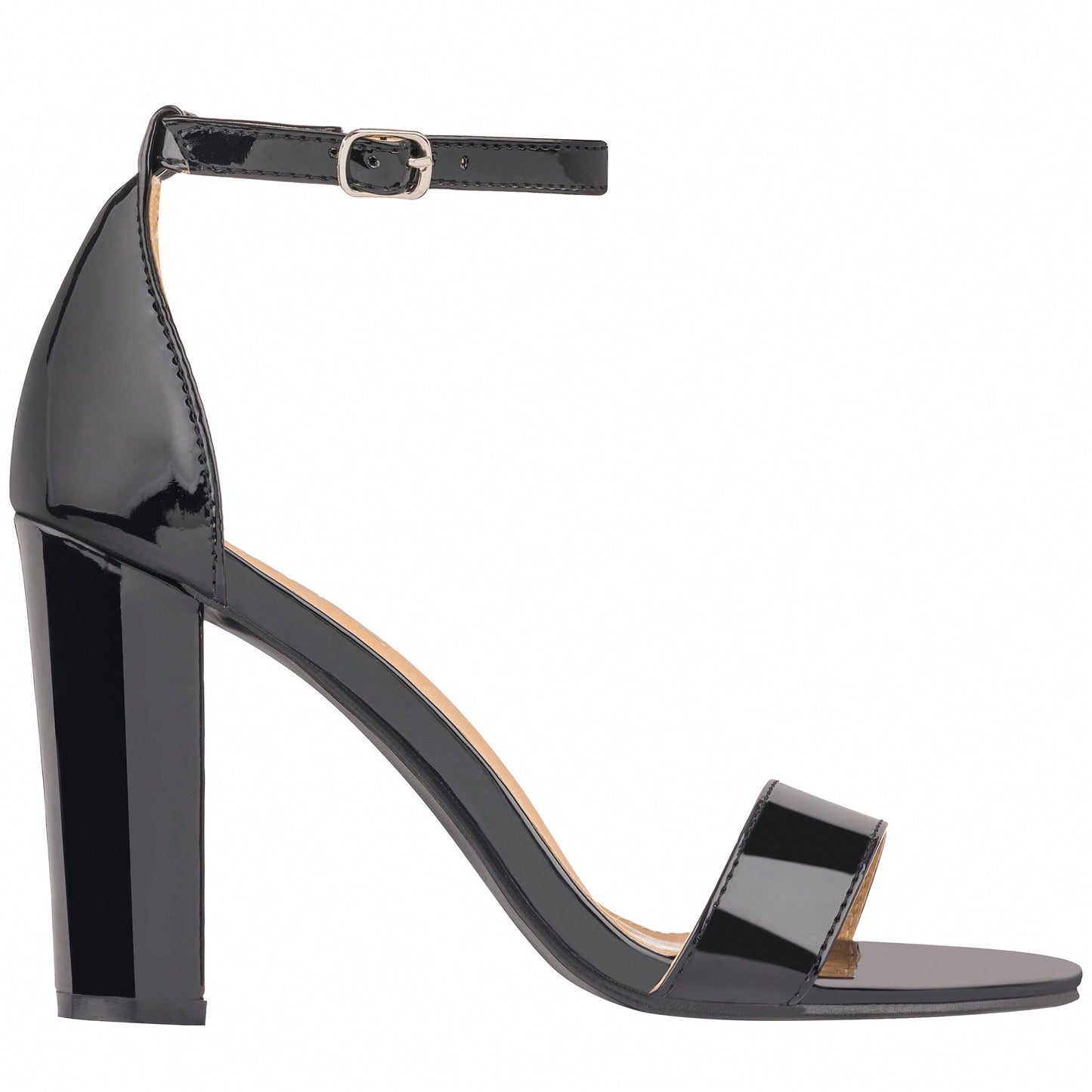 Women Chunky Heeled Ankle Strap Sandals Elegant Single Band Buckle Decor Sandals High Heel Sandals Open Toe Ankle Strap Sandals Heels Patent