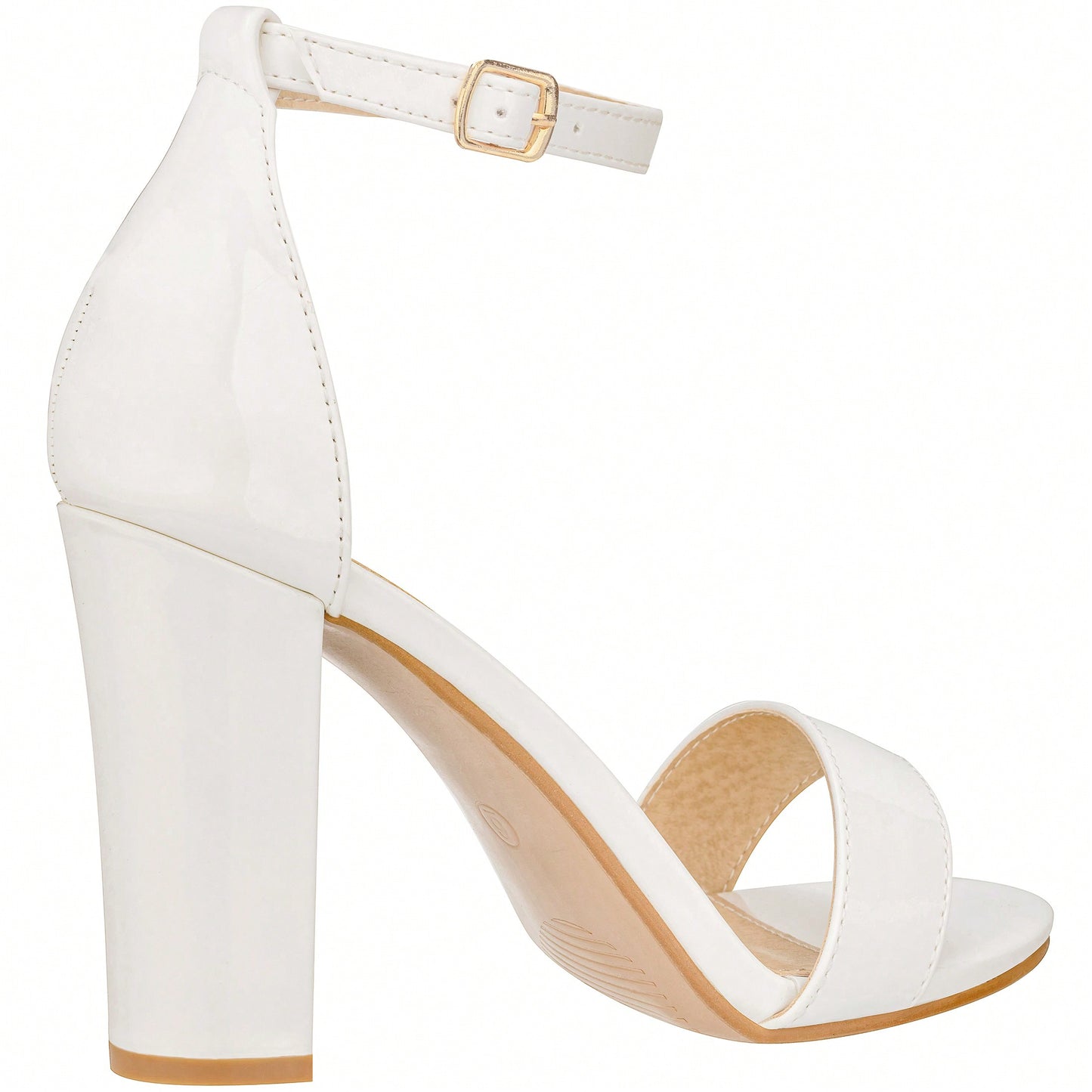 Women Chunky Heeled Ankle Strap Sandals Elegant Single Band Buckle Decor Sandals High Heel Sandals Open Toe Ankle Strap Sandals Heels Patent