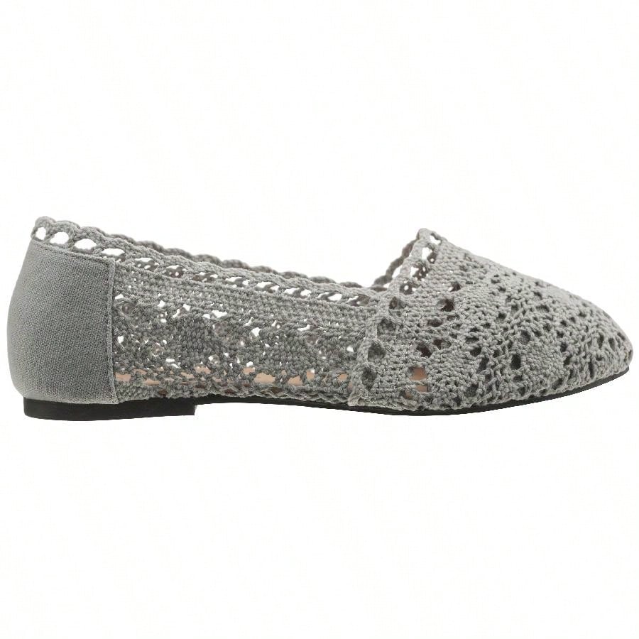 Women's Ballet Flats Cut Out Round Toe Slip On Floral Ballet Lace Flats Breathable Crochet Lace Flat Shoes