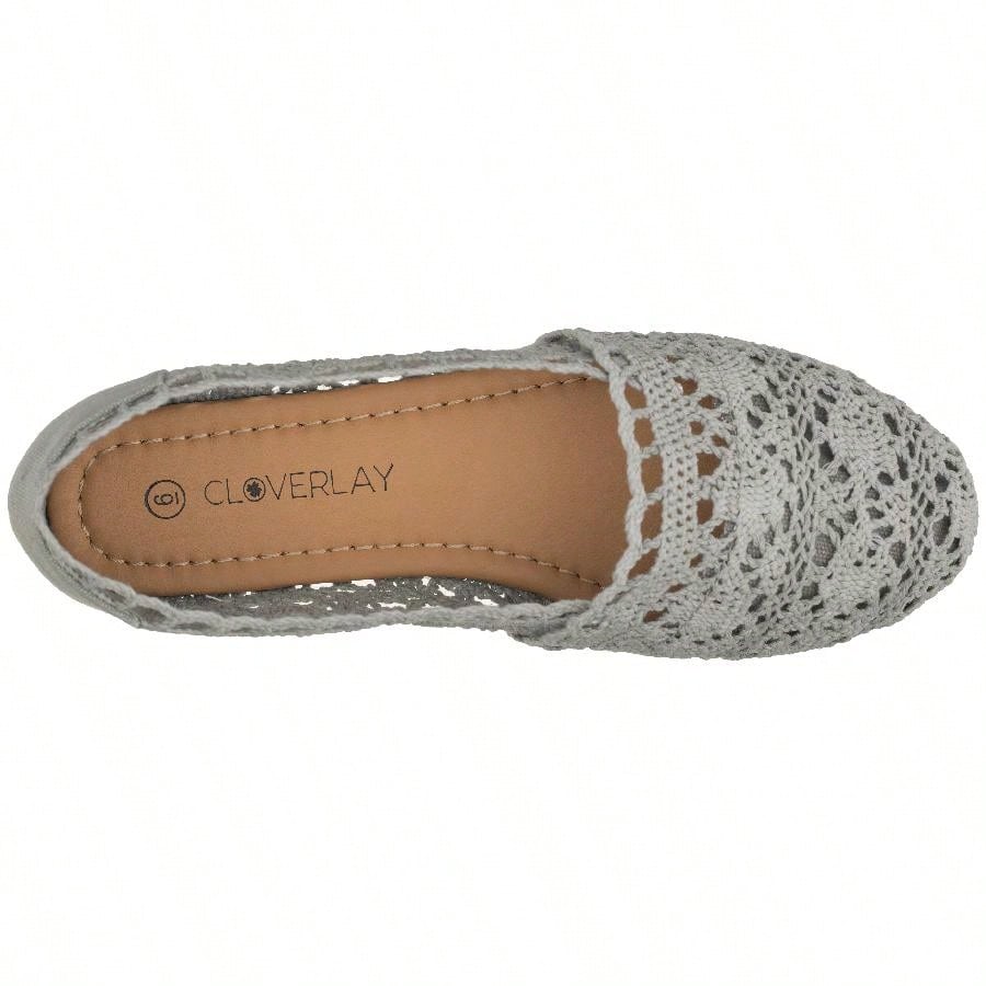 Women's Ballet Flats Cut Out Round Toe Slip On Floral Ballet Lace Flats Breathable Crochet Lace Flat Shoes