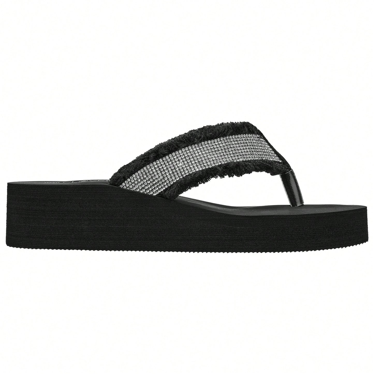 Women's Fashionable Rhinestone Decor Flip Flops Thick Bottom Wedge Beach Sandals Platform Flip Flop Toe Post Design Slippers Summer Sandals