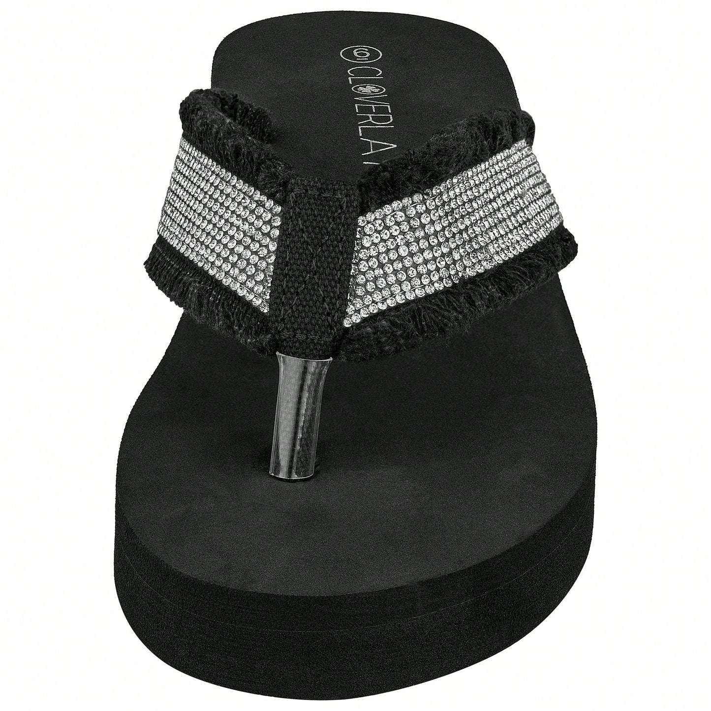 Women's Fashionable Rhinestone Decor Flip Flops Thick Bottom Wedge Beach Sandals Platform Flip Flop Toe Post Design Slippers Summer Sandals