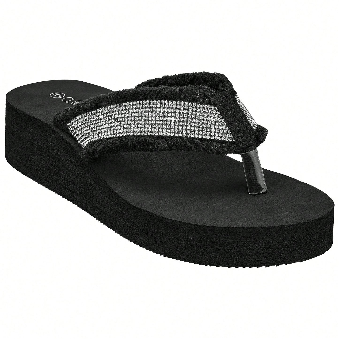 Women's Fashionable Rhinestone Decor Flip Flops Thick Bottom Wedge Beach Sandals Platform Flip Flop Toe Post Design Slippers Summer Sandals