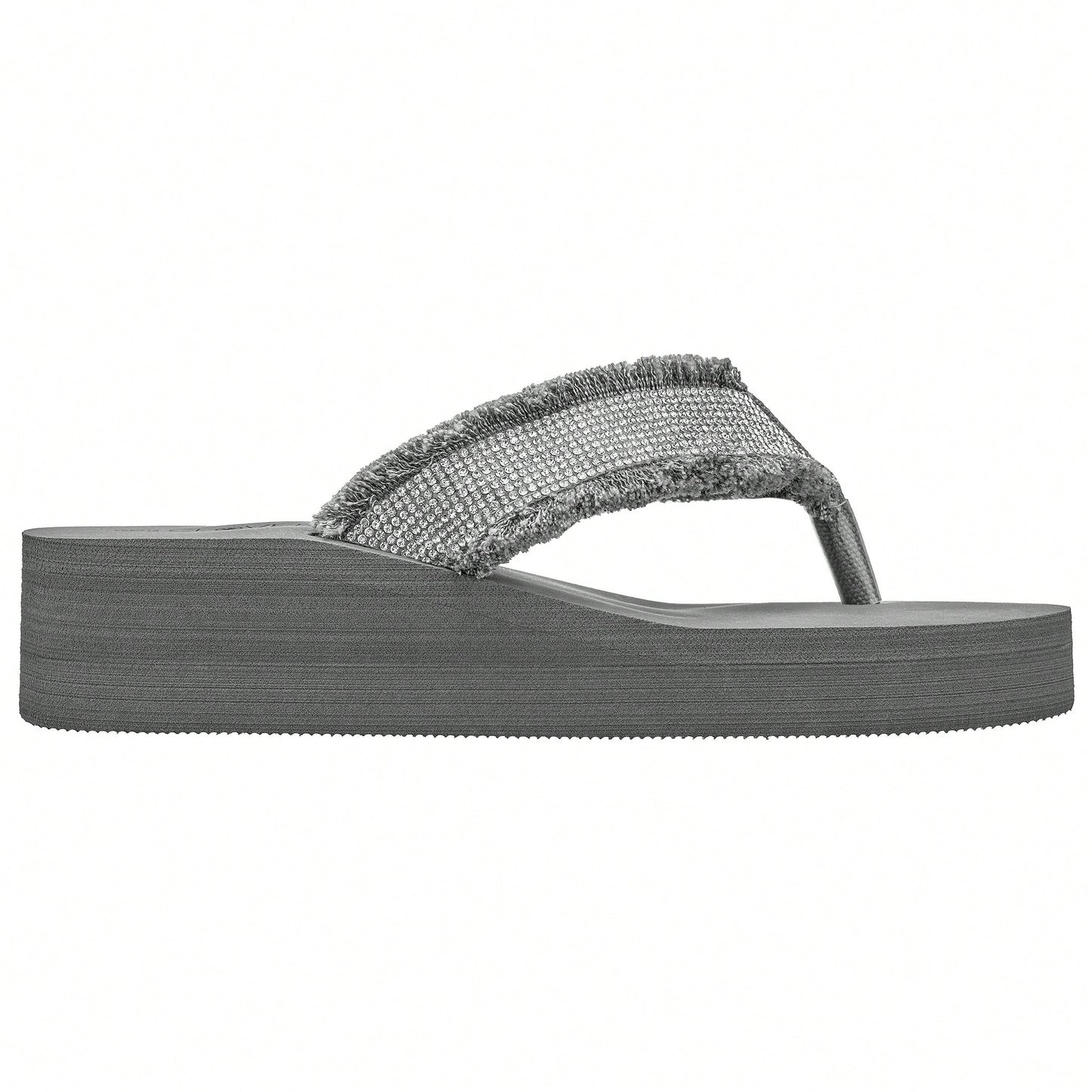 Women's Fashionable Rhinestone Decor Flip Flops Thick Bottom Wedge Beach Sandals Platform Flip Flop Toe Post Design Slippers Summer Sandals