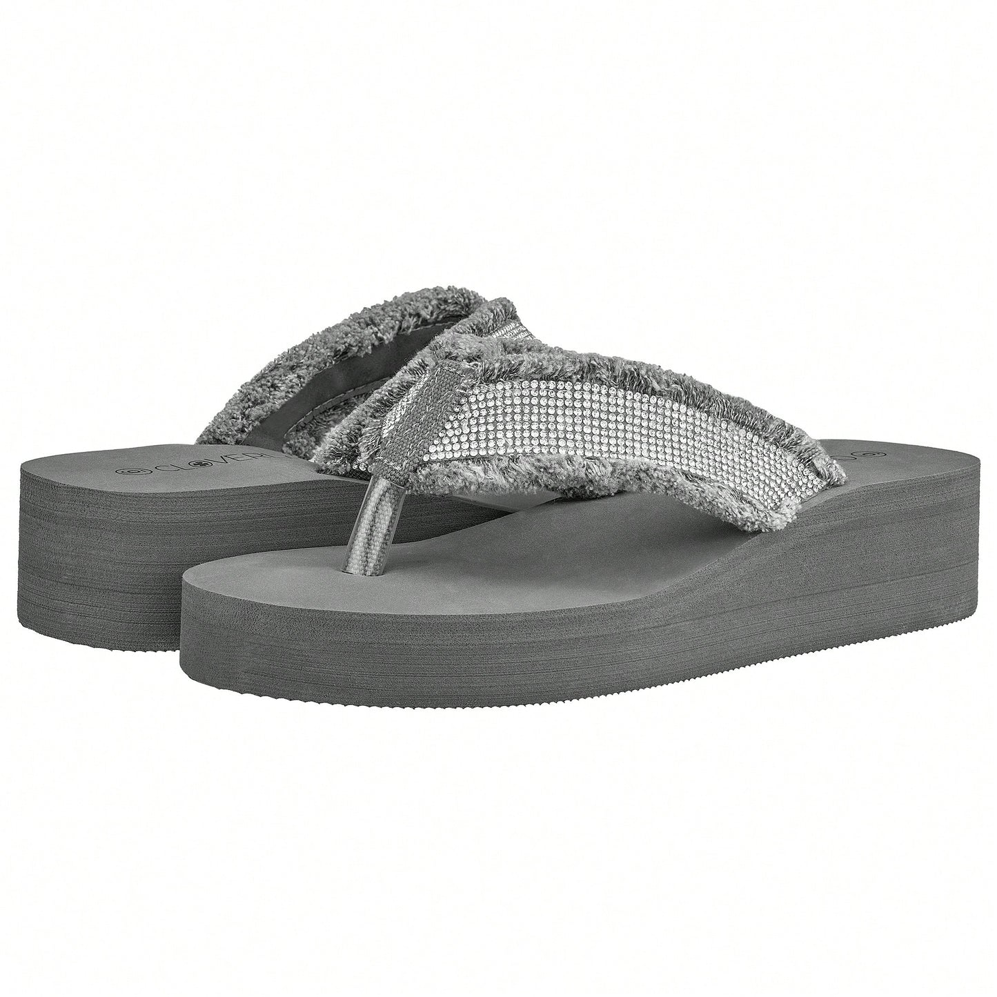 Women's Fashionable Rhinestone Decor Flip Flops Thick Bottom Wedge Beach Sandals Platform Flip Flop Toe Post Design Slippers Summer Sandals