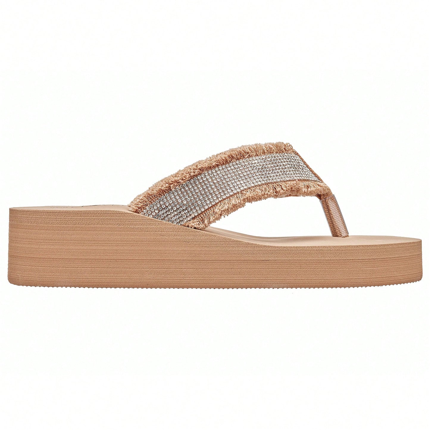 Women's Fashionable Rhinestone Decor Flip Flops Thick Bottom Wedge Beach Sandals Platform Flip Flop Toe Post Design Slippers Summer Sandals