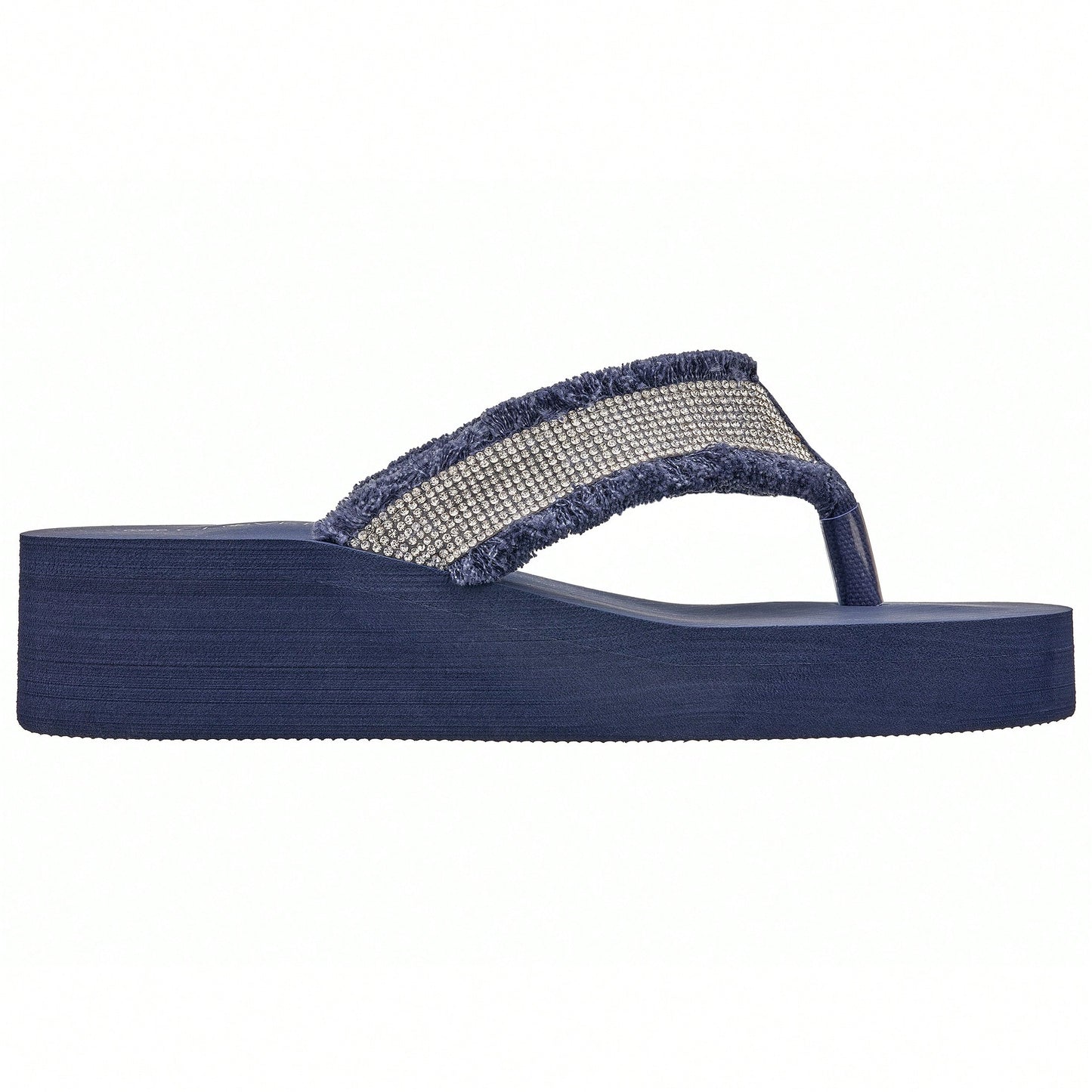 Women's Fashionable Rhinestone Decor Flip Flops Thick Bottom Wedge Beach Sandals Platform Flip Flop Toe Post Design Slippers Summer Sandals