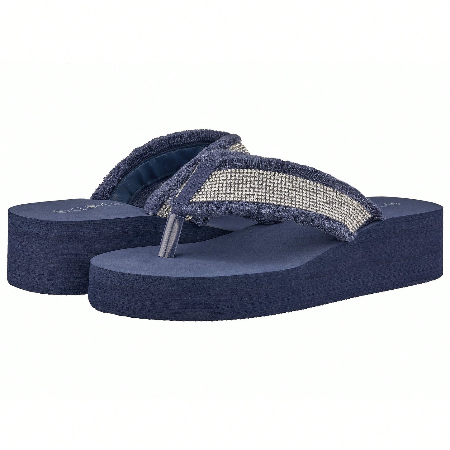 Women's Fashionable Rhinestone Decor Flip Flops Thick Bottom Wedge Beach Sandals Platform Flip Flop Toe Post Design Slippers Summer Sandals