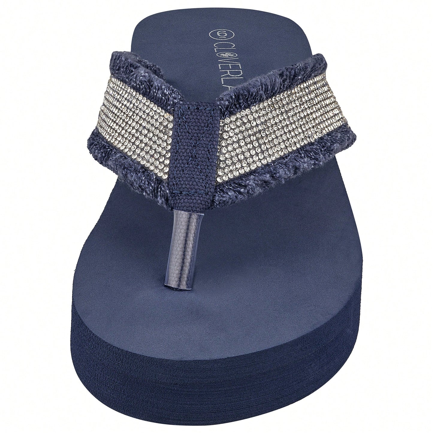 Women's Fashionable Rhinestone Decor Flip Flops Thick Bottom Wedge Beach Sandals Platform Flip Flop Toe Post Design Slippers Summer Sandals
