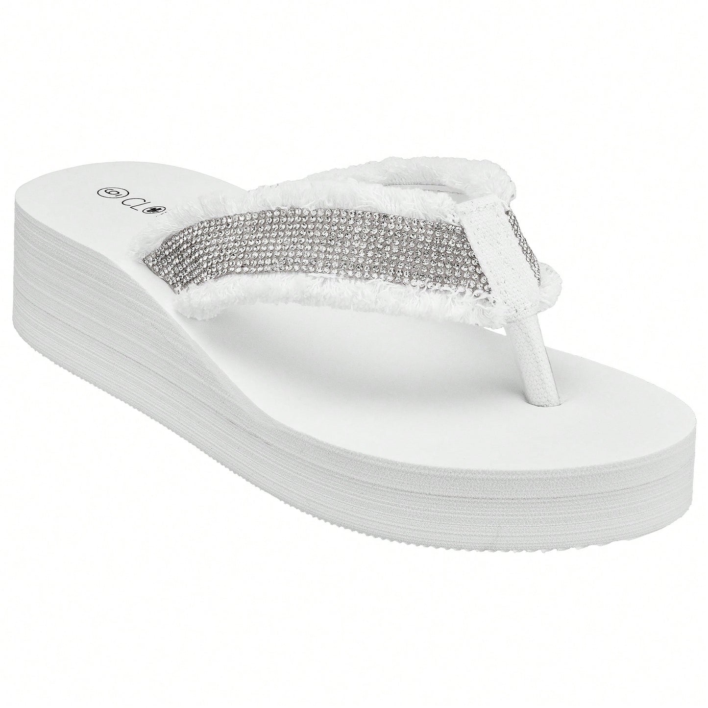 Women's Fashionable Rhinestone Decor Flip Flops Thick Bottom Wedge Beach Sandals Platform Flip Flop Toe Post Design Slippers Summer Sandals