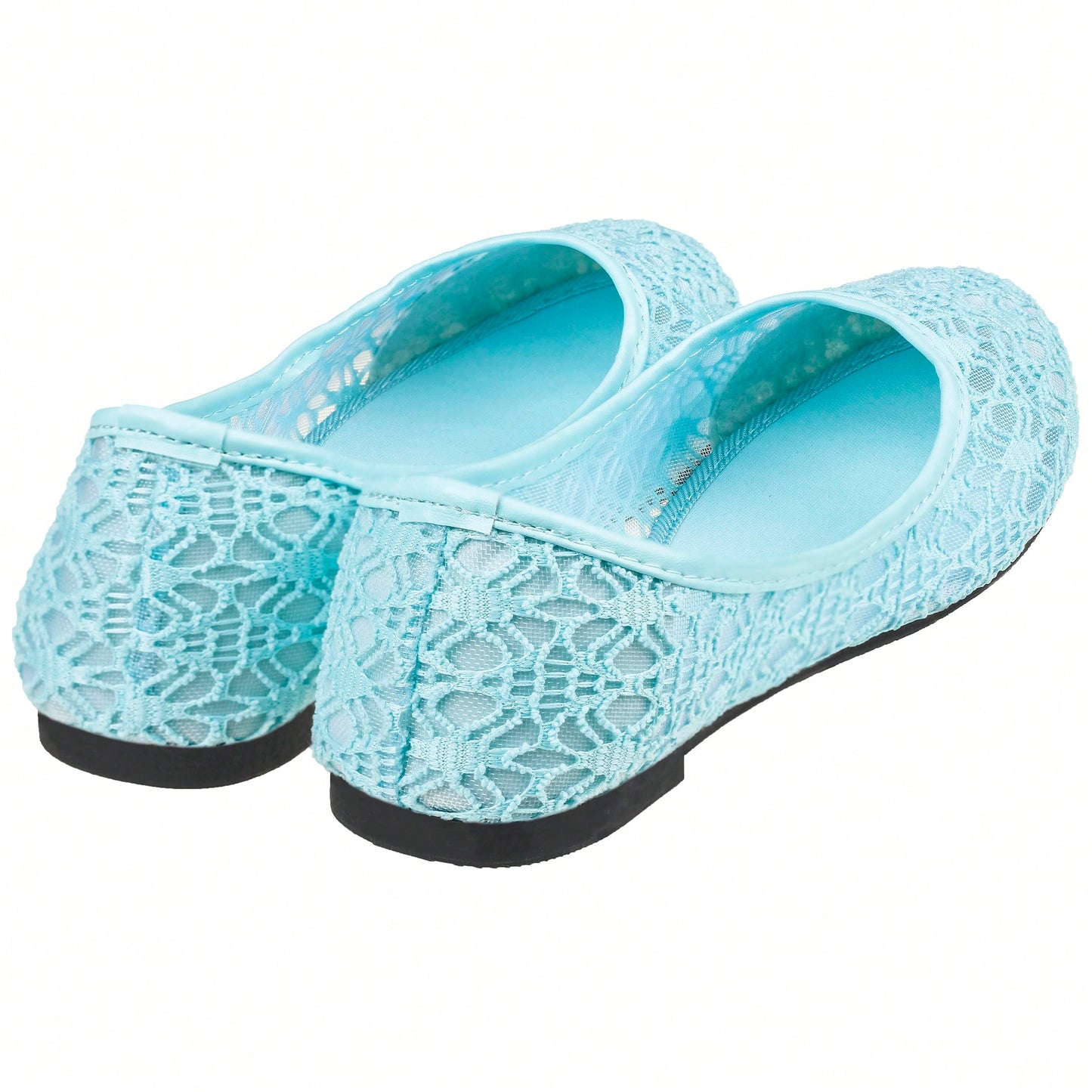 Women's Ballet Flats Cut Out Round Toe Slip On Floral Ballet Lace Flats Breathable Crochet Lace Ballet Flats