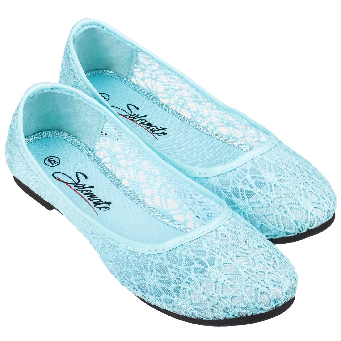 Women's Ballet Flats Cut Out Round Toe Slip On Floral Ballet Lace Flats Breathable Crochet Lace Ballet Flats