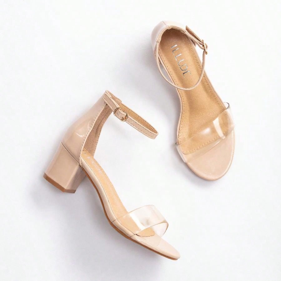Women Buckle Decor Chunky Heeled Sandals Elegant Summer Ankle Strap Sandals Chunky Heeled Ankle Strap Sandals Low Heeled Sandal