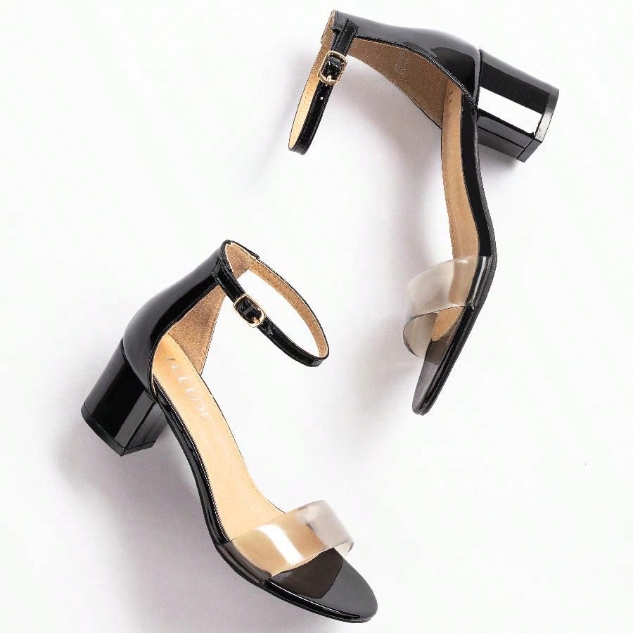 Women Buckle Decor Chunky Heeled Sandals Elegant Summer Ankle Strap Sandals Chunky Heeled Ankle Strap Sandals Low Heeled Sandal