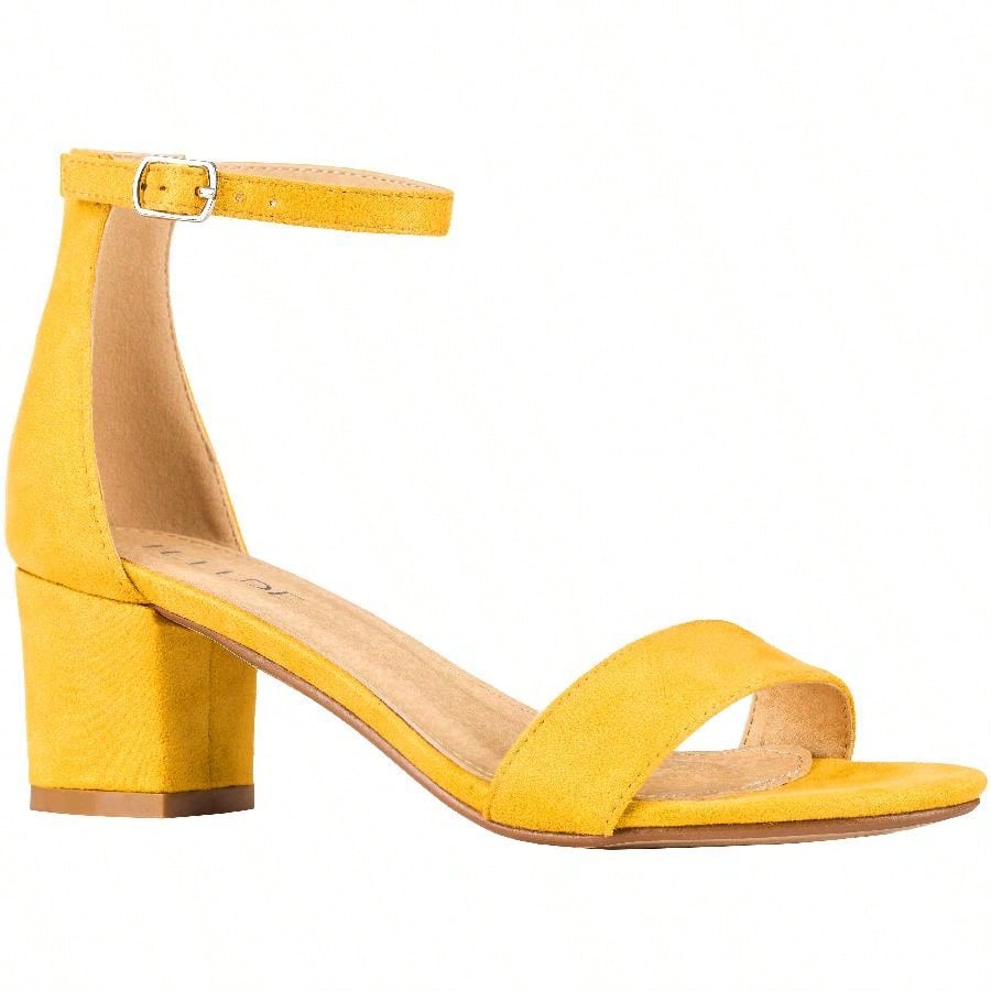 Women Buckle Decor Chunky Heeled Sandals Elegant Summer Ankle Strap Sandals Chunky Heeled Ankle Strap Sandals Low Heeled Sandal