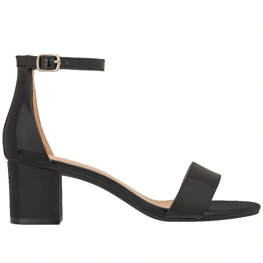 Women Buckle Decor Chunky Heeled Sandals Elegant Summer Ankle Strap Sandals Chunky Heeled Ankle Strap Sandals Low Heeled Sandal