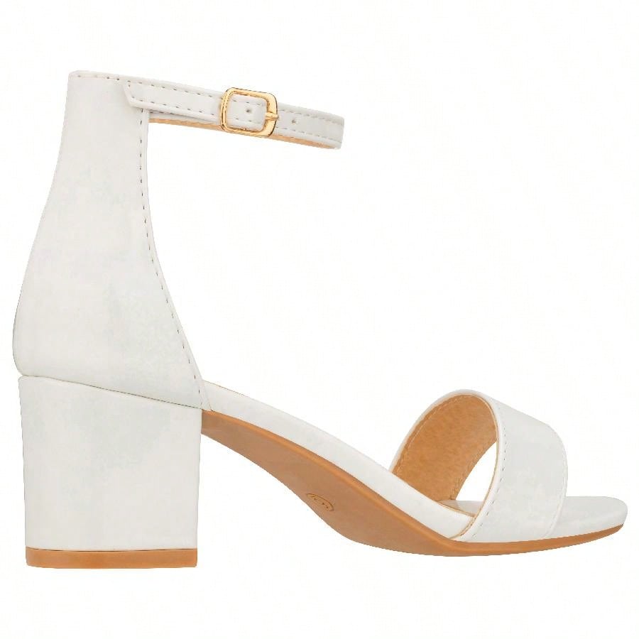 Women Buckle Decor Chunky Heeled Sandals Elegant Summer Ankle Strap Sandals Chunky Heeled Ankle Strap Sandals Low Heeled Sandal Suede