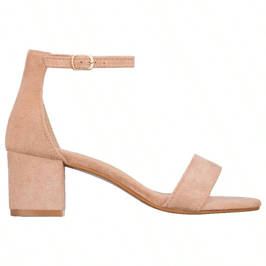 Women Buckle Decor Chunky Heeled Sandals Elegant Summer Ankle Strap Sandals Chunky Heeled Ankle Strap Sandals Low Heeled Sandal