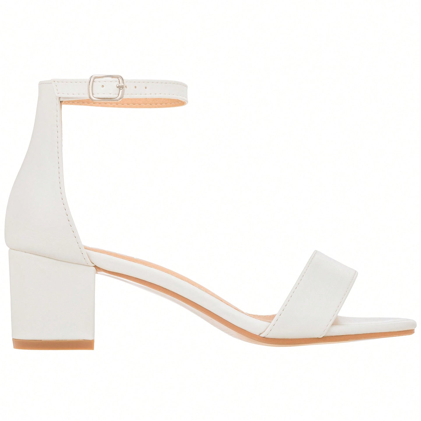 Women Buckle Decor Chunky Heeled Sandals Elegant Summer Ankle Strap Sandals Chunky Heeled Ankle Strap Sandals Low Heeled Sandal Patent