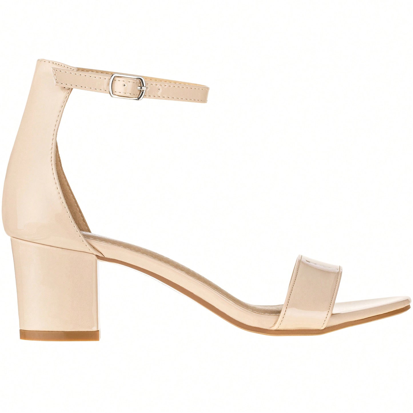 Women Buckle Decor Chunky Heeled Sandals Elegant Summer Ankle Strap Sandals Chunky Heeled Ankle Strap Sandals Low Heeled Sandal Patent