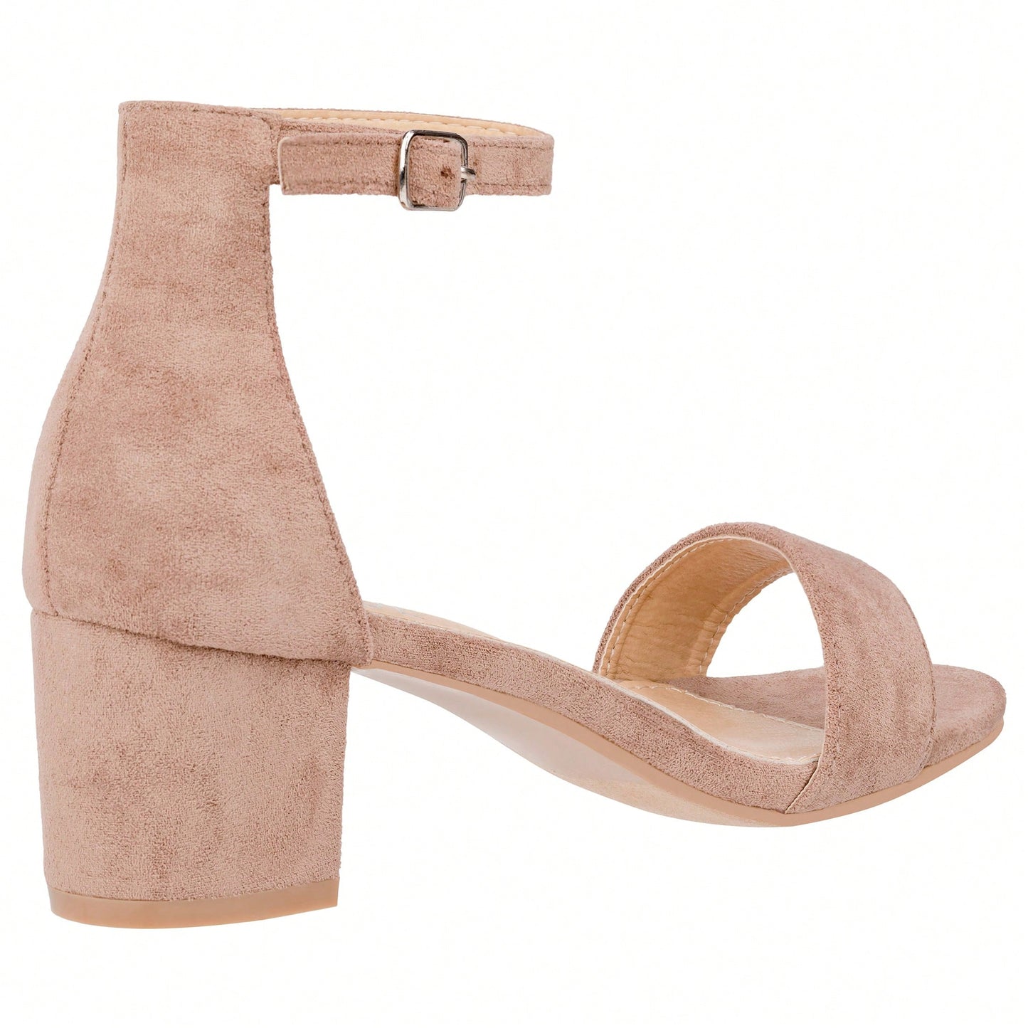 Women Buckle Decor Chunky Heeled Sandals Elegant Summer Ankle Strap Sandals Chunky Heeled Ankle Strap Sandals Low Heeled Sandal Suede