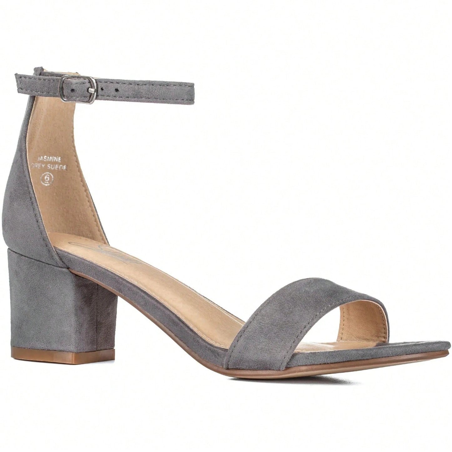 Women Buckle Decor Chunky Heeled Sandals Elegant Summer Ankle Strap Sandals Chunky Heeled Ankle Strap Sandals Low Heeled Sandal Suede