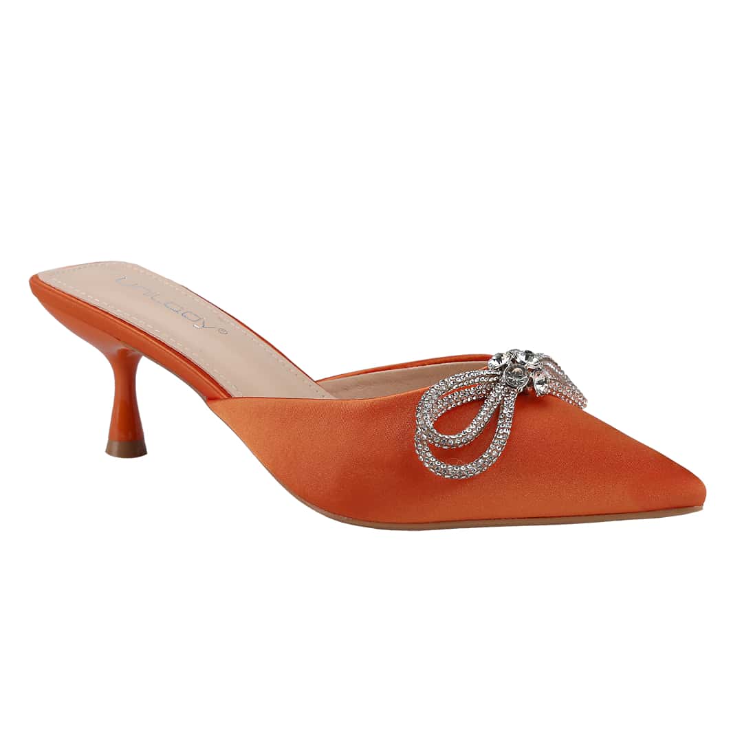Women's Pointed Toe Kitten Heel Mules Slip-On Backless Rhinestones Buckle Pumps Ladies Casual Dress Slieds Shoes