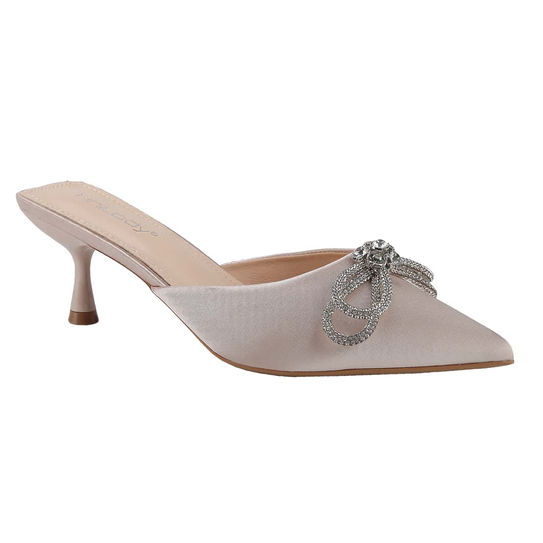 Women's Pointed Toe Kitten Heel Mules Slip-On Backless Rhinestones Buckle Pumps Ladies Casual Dress Slieds Shoes