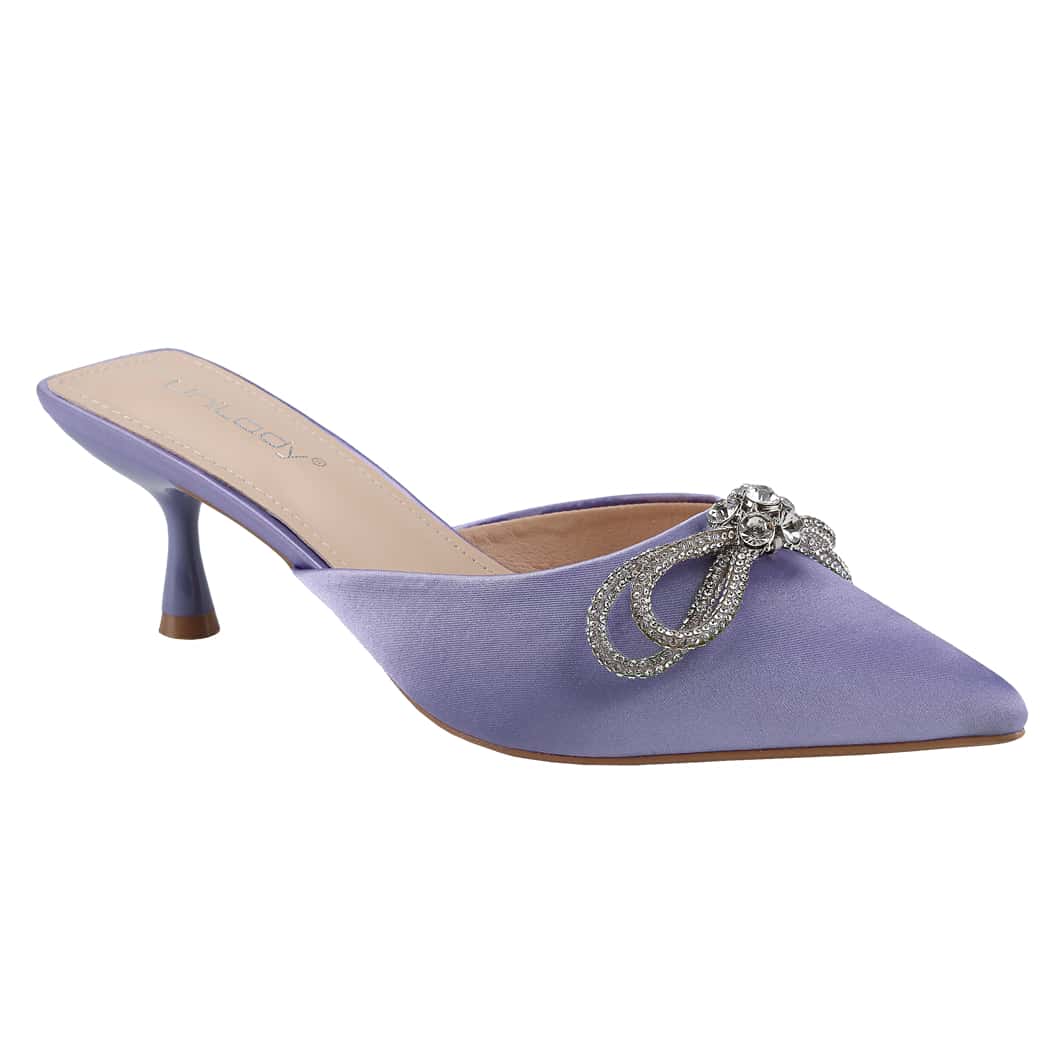 Women's Pointed Toe Kitten Heel Mules Slip-On Backless Rhinestones Buckle Pumps Ladies Casual Dress Slieds Shoes