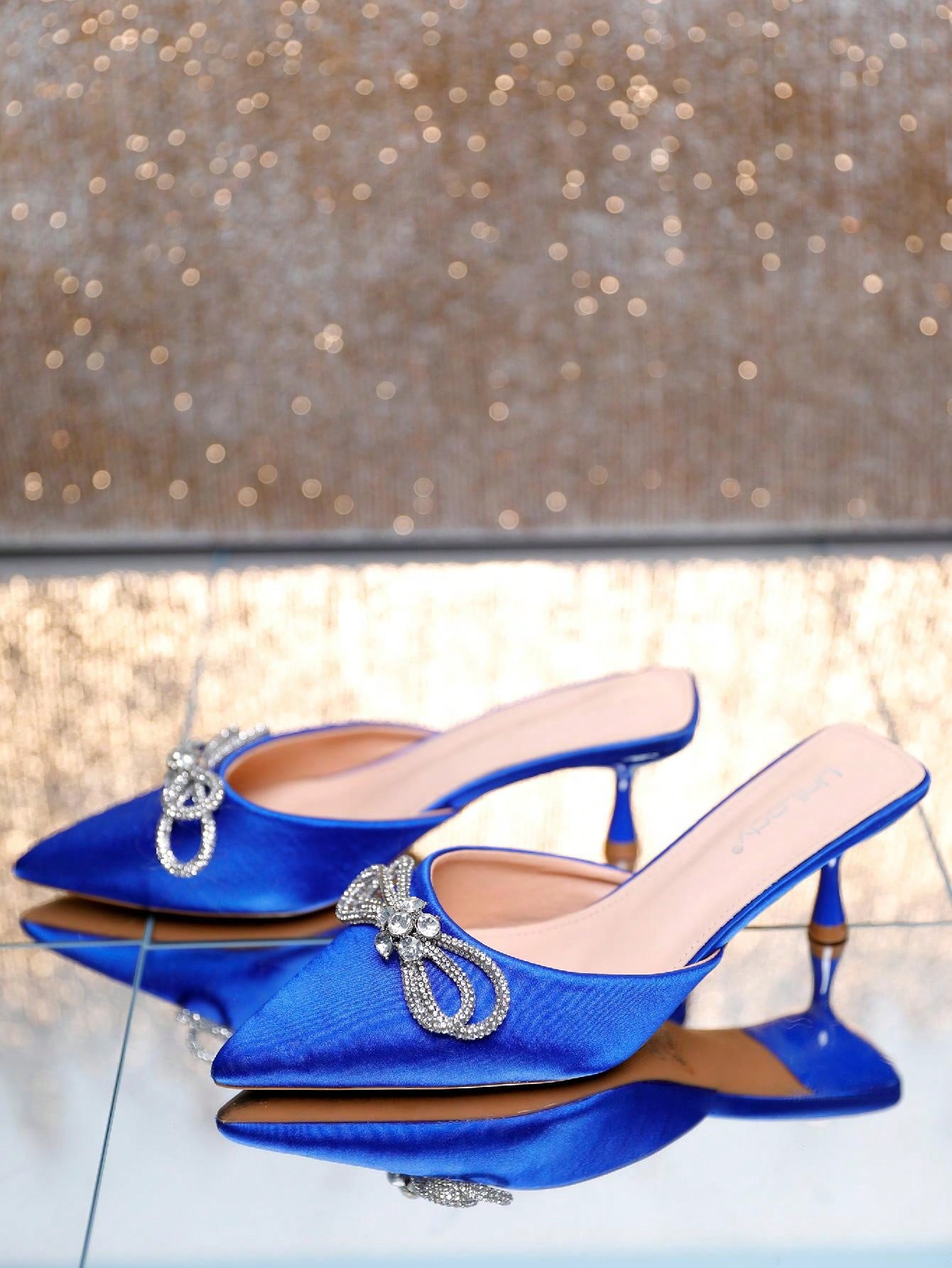 Women's Pointed Toe Kitten Heel Mules Slip-On Backless Rhinestones Buckle Pumps Ladies Casual Dress Slieds Shoes