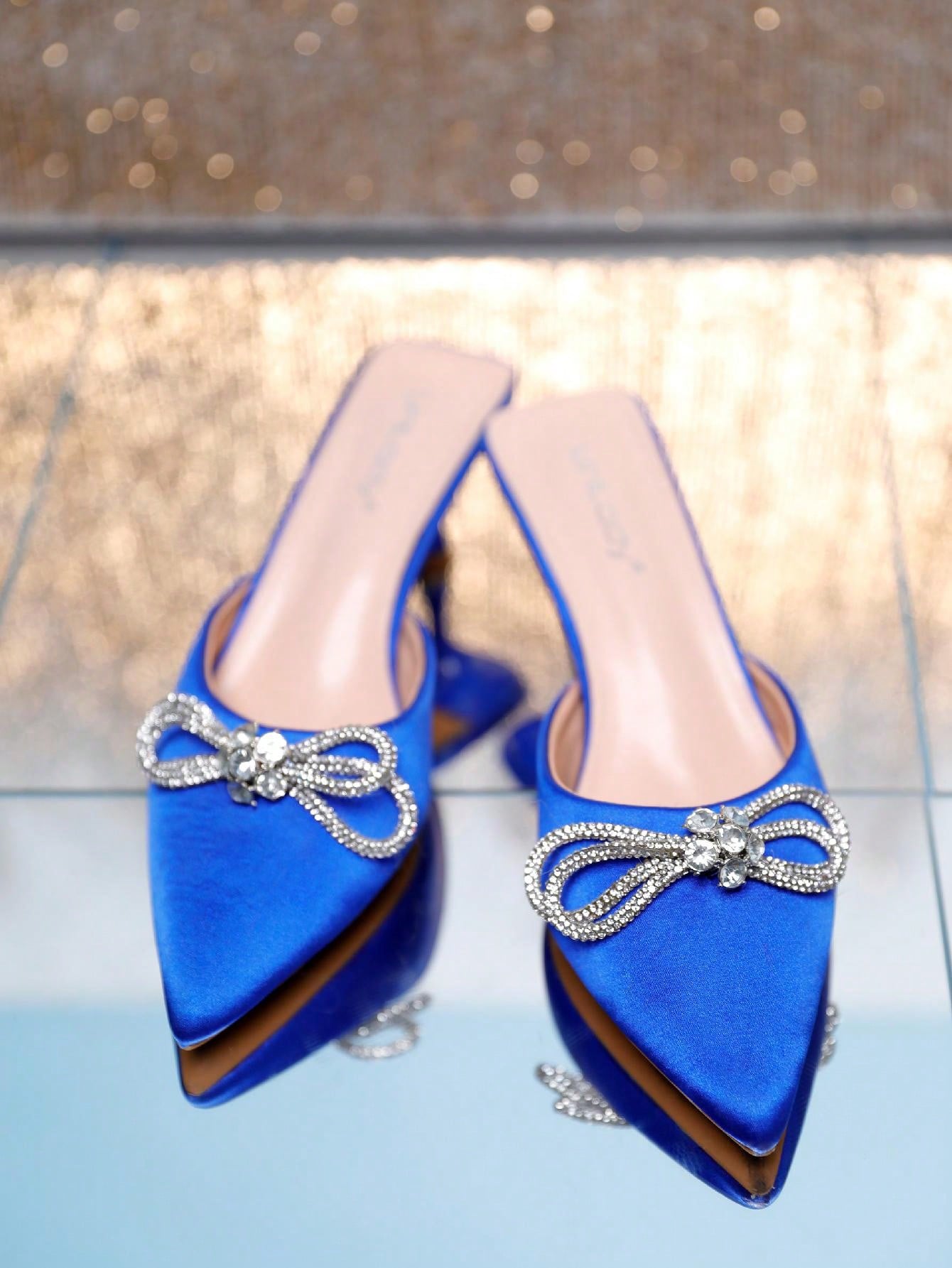 Women's Pointed Toe Kitten Heel Mules Slip-On Backless Rhinestones Buckle Pumps Ladies Casual Dress Slieds Shoes