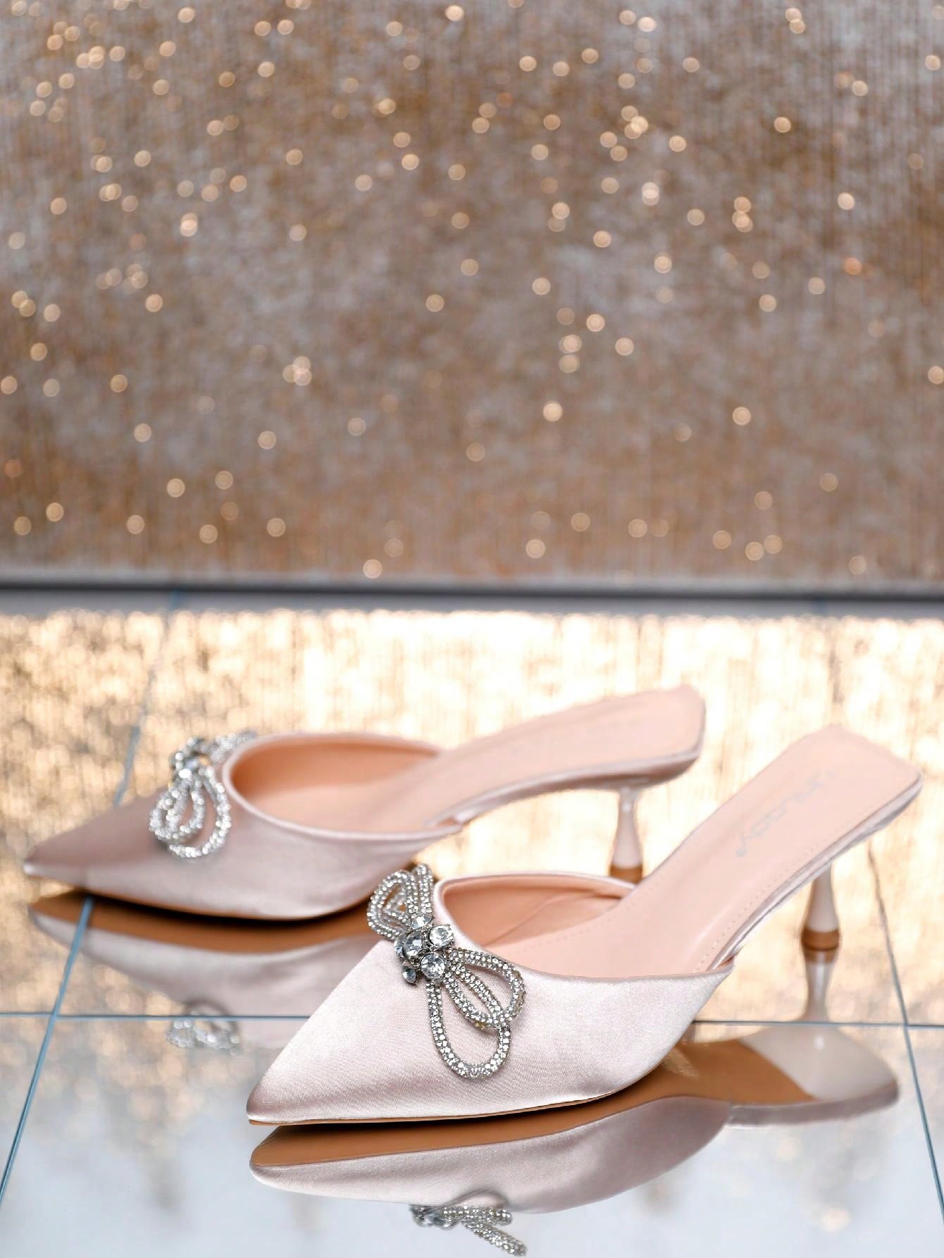 Women's Pointed Toe Kitten Heel Mules Slip-On Backless Rhinestones Buckle Pumps Ladies Casual Dress Slieds Shoes