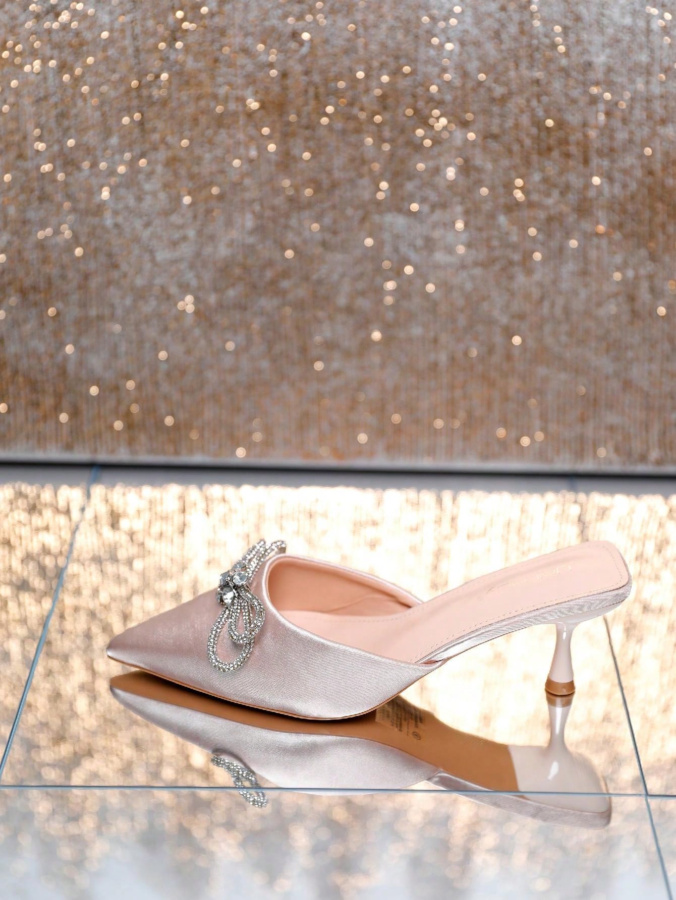 Women's Pointed Toe Kitten Heel Mules Slip-On Backless Rhinestones Buckle Pumps Ladies Casual Dress Slieds Shoes
