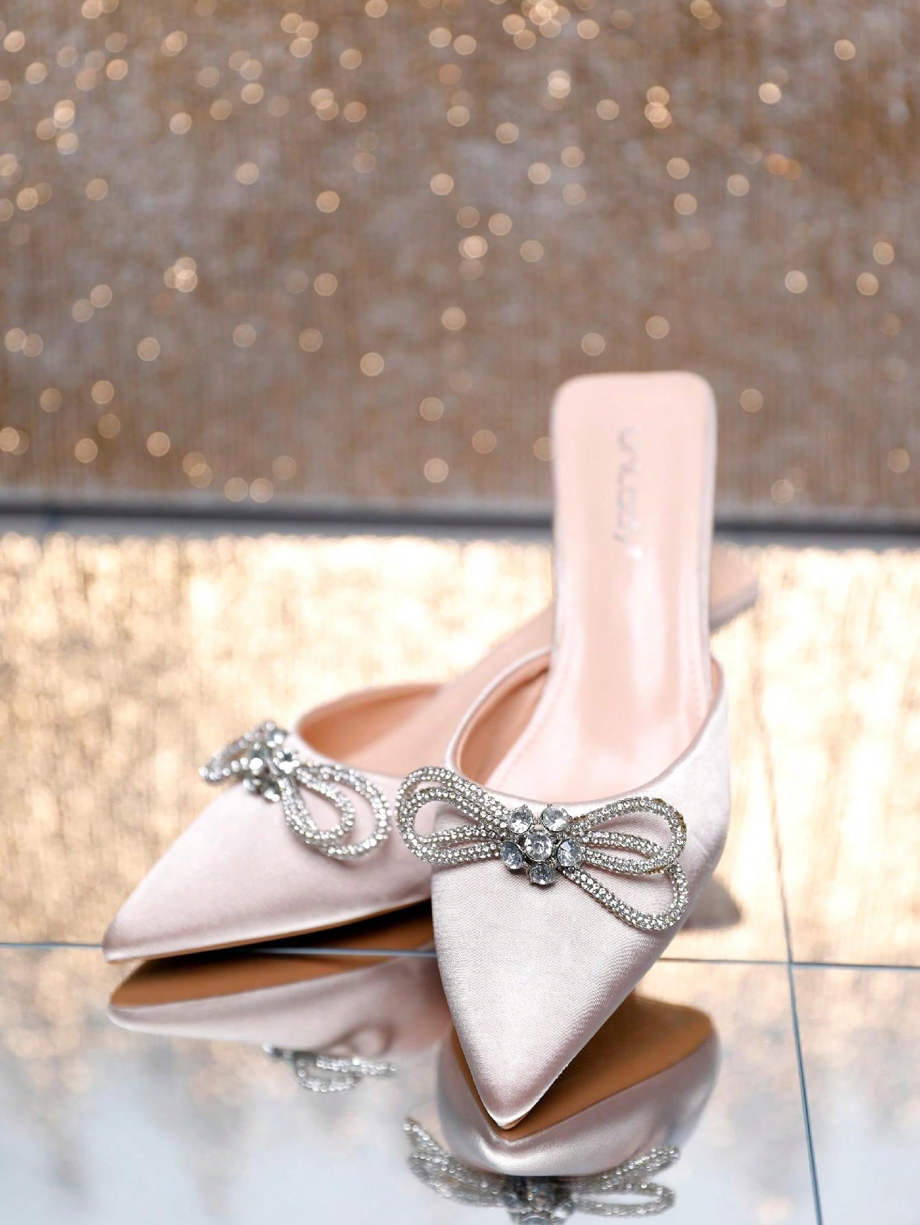 Women's Pointed Toe Kitten Heel Mules Slip-On Backless Rhinestones Buckle Pumps Ladies Casual Dress Slieds Shoes