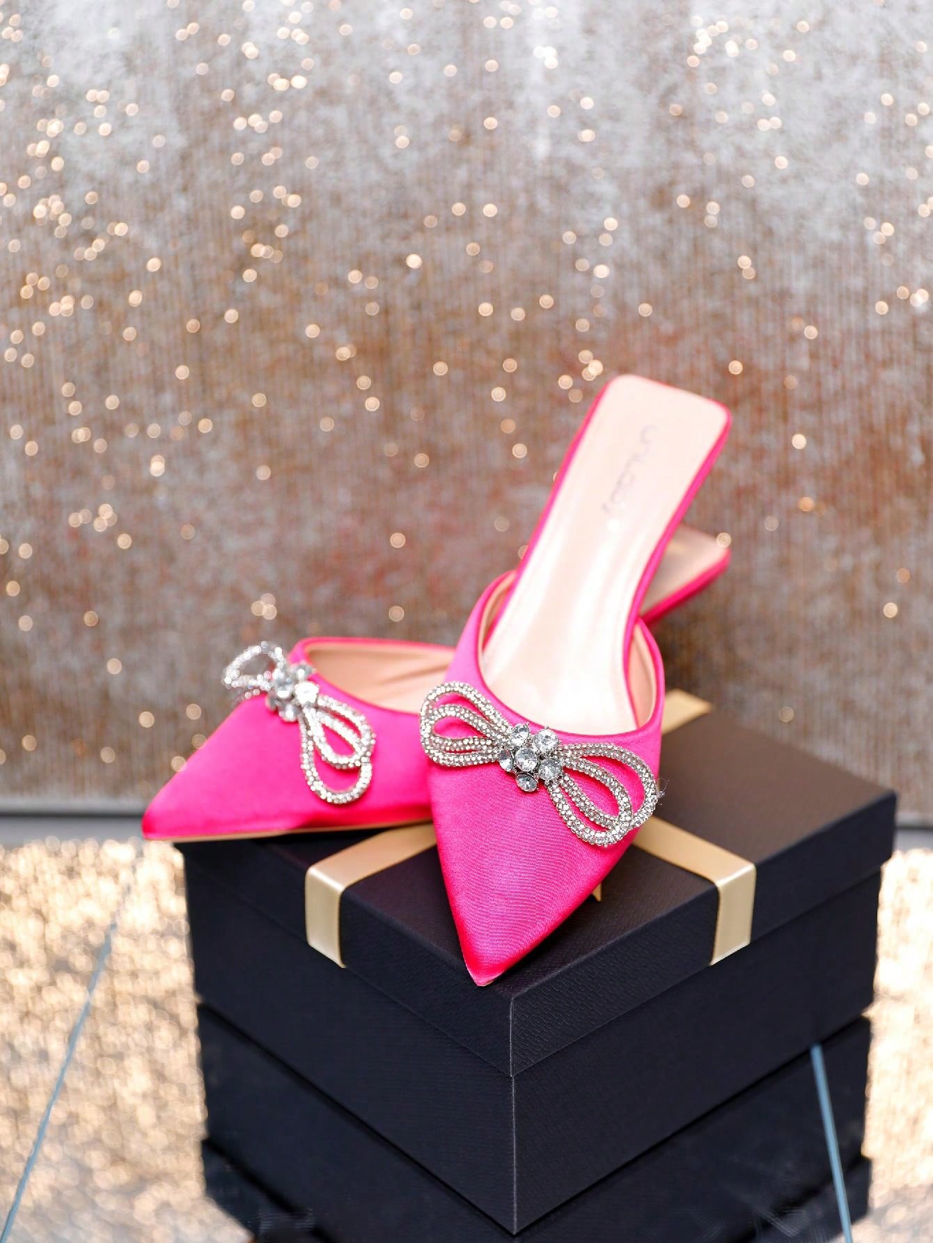 Women's Pointed Toe Kitten Heel Mules Slip-On Backless Rhinestones Buckle Pumps Ladies Casual Dress Slieds Shoes