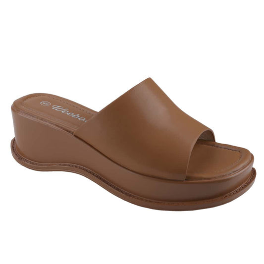 Women's Platform Sandals Square Toe Block Heel Slip-On Slides Fashion Wedge Summer Shoes