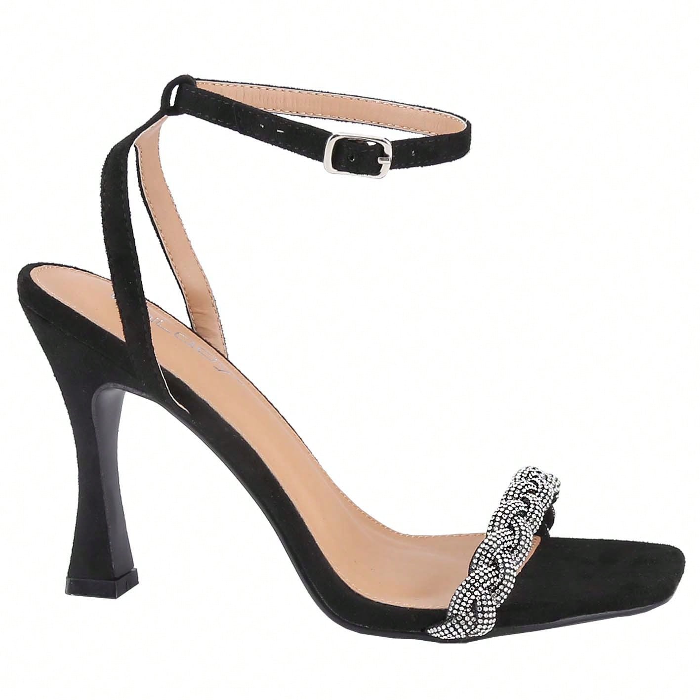 Women's Strappy Square Toe Heels Sandals Kitten Heeled Sandals Party Dress Shoes