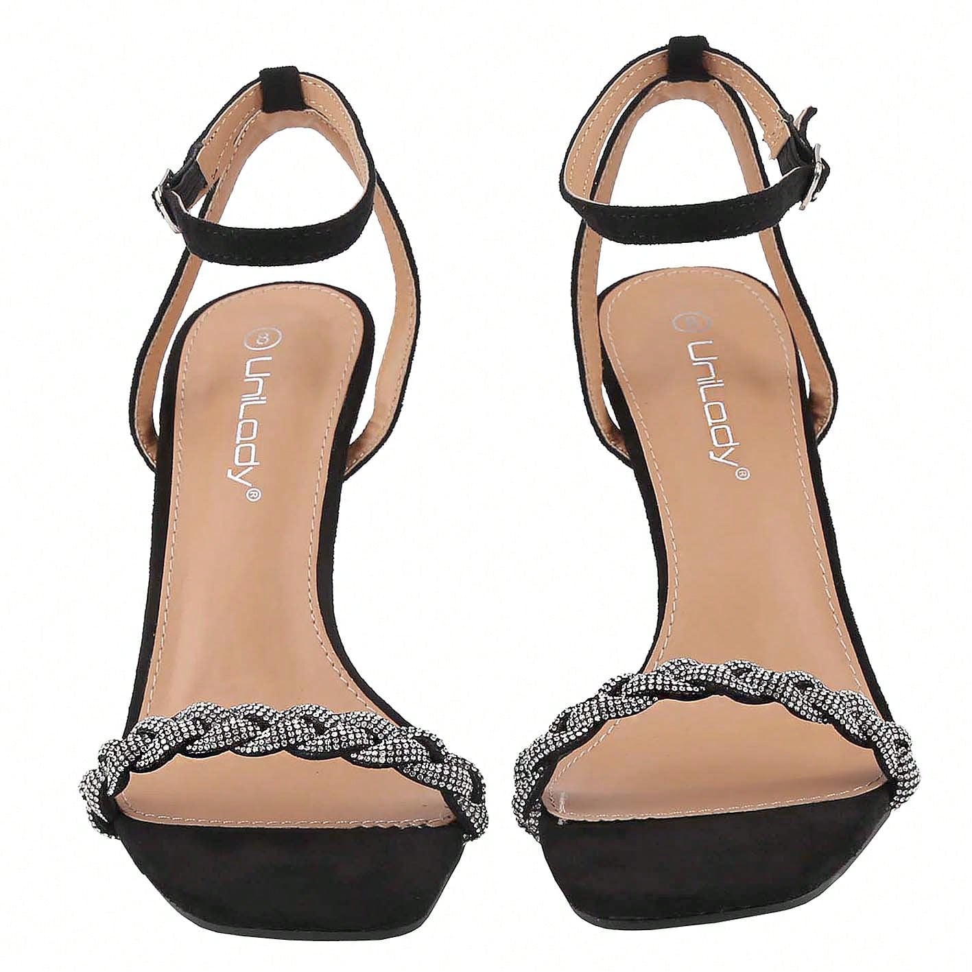 Women's Strappy Square Toe Heels Sandals Kitten Heeled Sandals Party Dress Shoes
