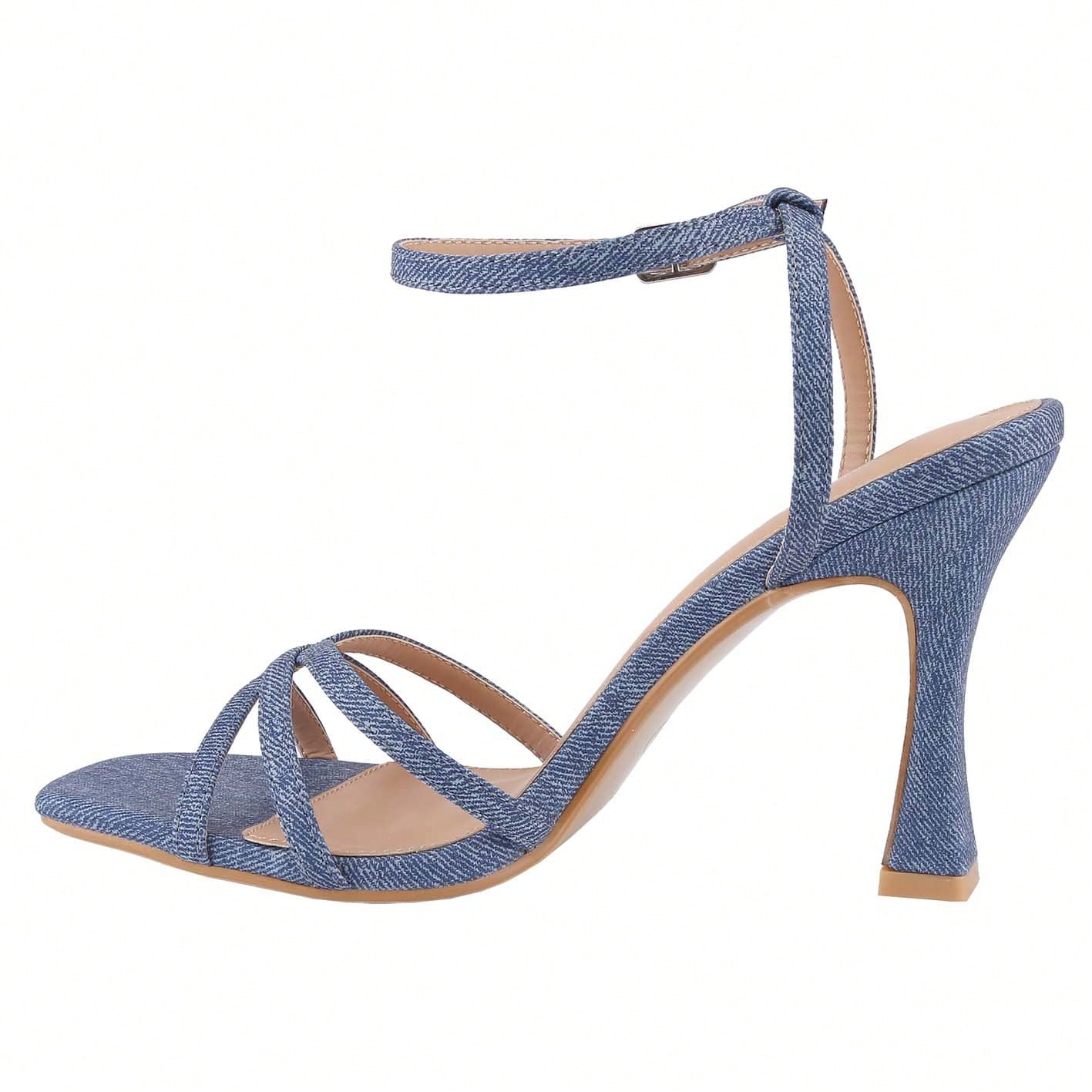 Women's Square Toe Ankle Strap Heeled Sandals
