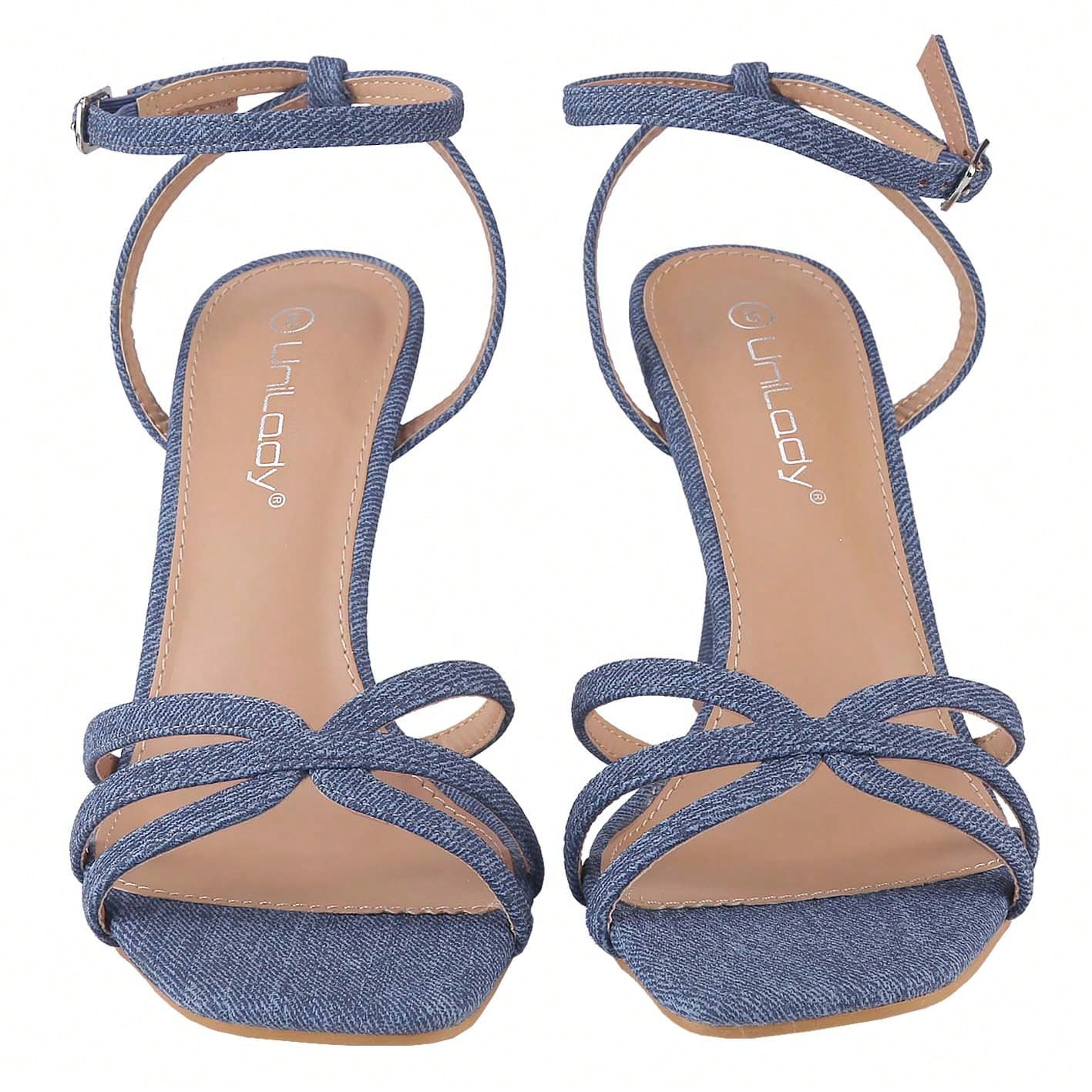 Women's Square Toe Ankle Strap Heeled Sandals