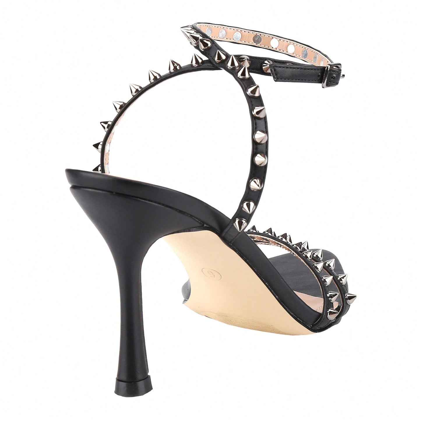 Women's Rivet Studded Heeled Sandals Open Toe Sexy Stiletto Ankle Strap Dressy High Heels