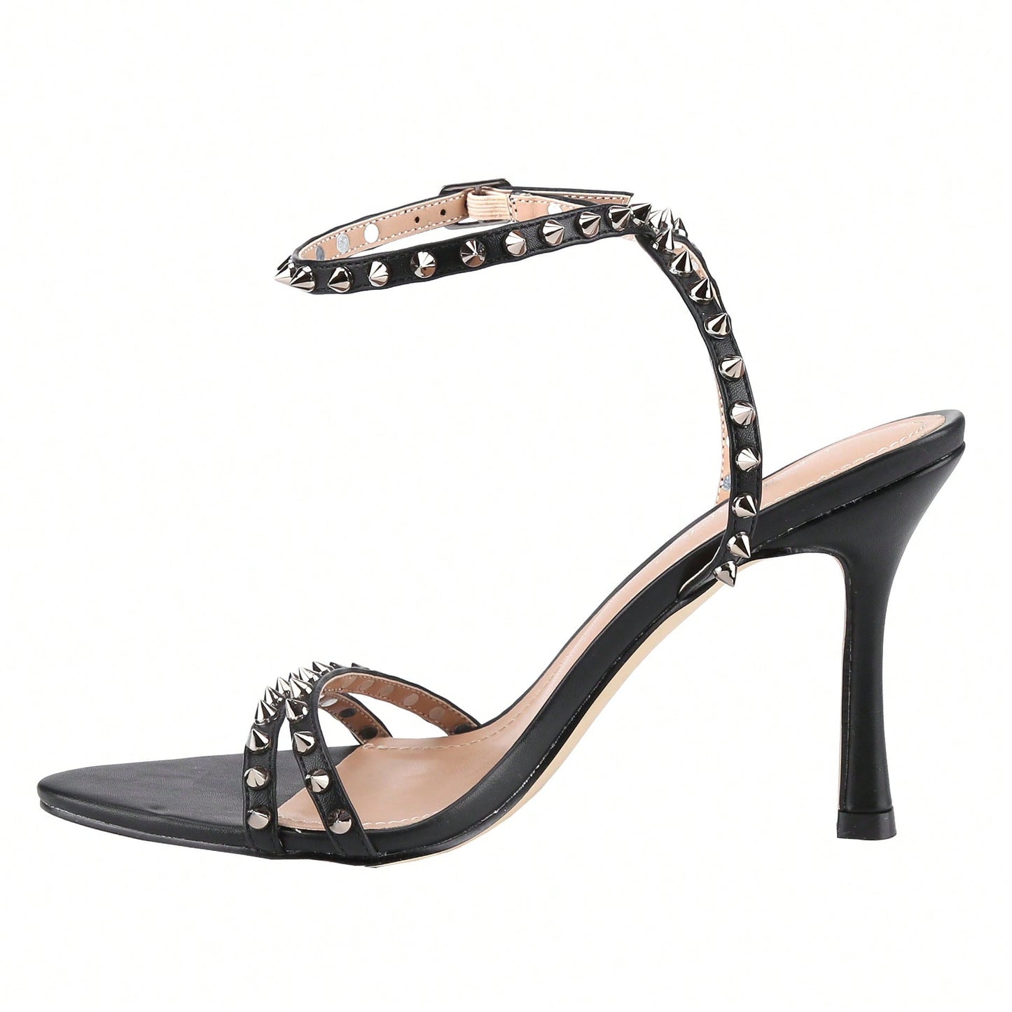 Women's Rivet Studded Heeled Sandals Open Toe Sexy Stiletto Ankle Strap Dressy High Heels