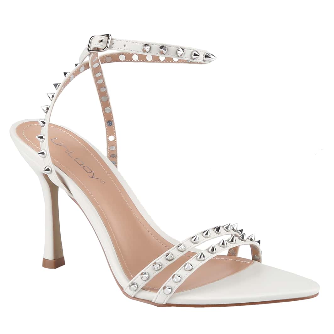 Women's Rivet Studded Heeled Sandals Open Toe Sexy Stiletto Ankle Strap Dressy High Heels