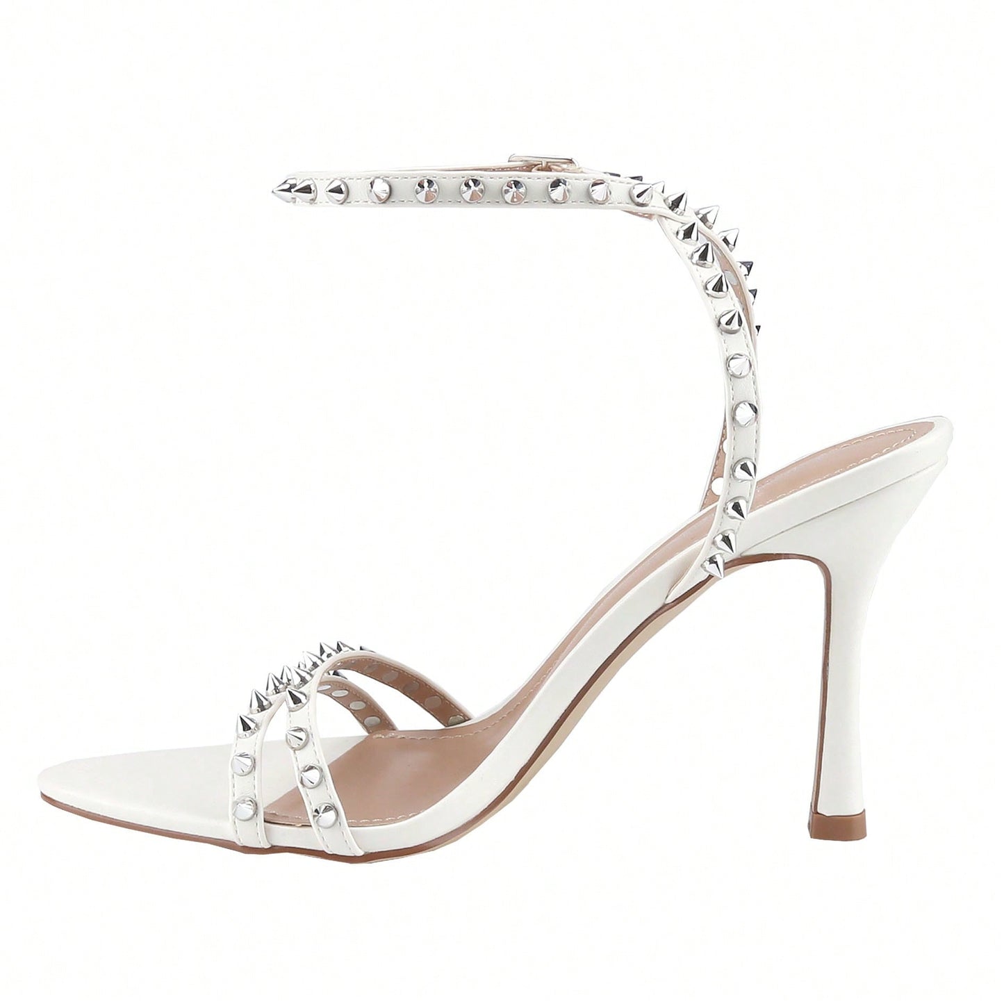 Women's Rivet Studded Heeled Sandals Open Toe Sexy Stiletto Ankle Strap Dressy High Heels