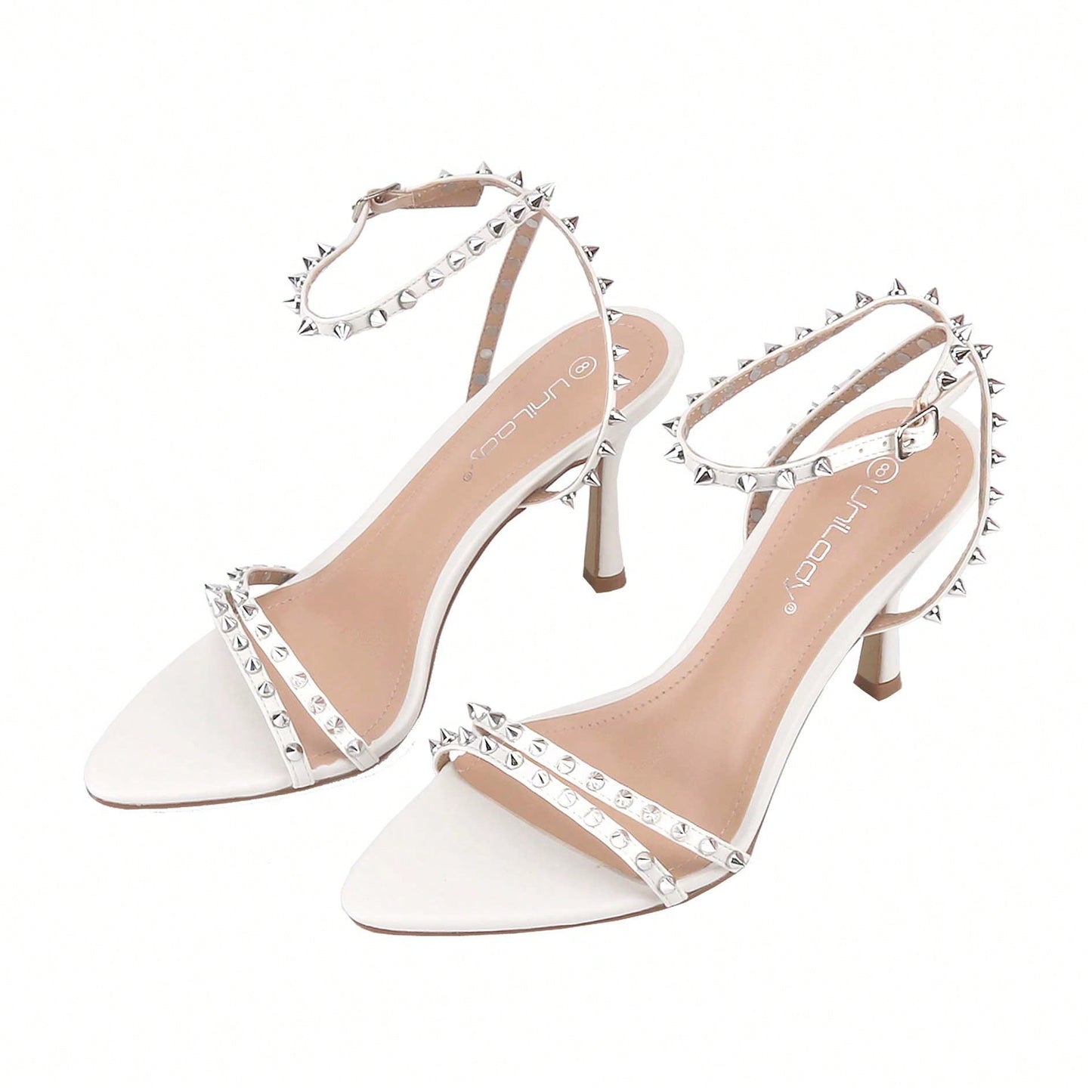 Women's Rivet Studded Heeled Sandals Open Toe Sexy Stiletto Ankle Strap Dressy High Heels