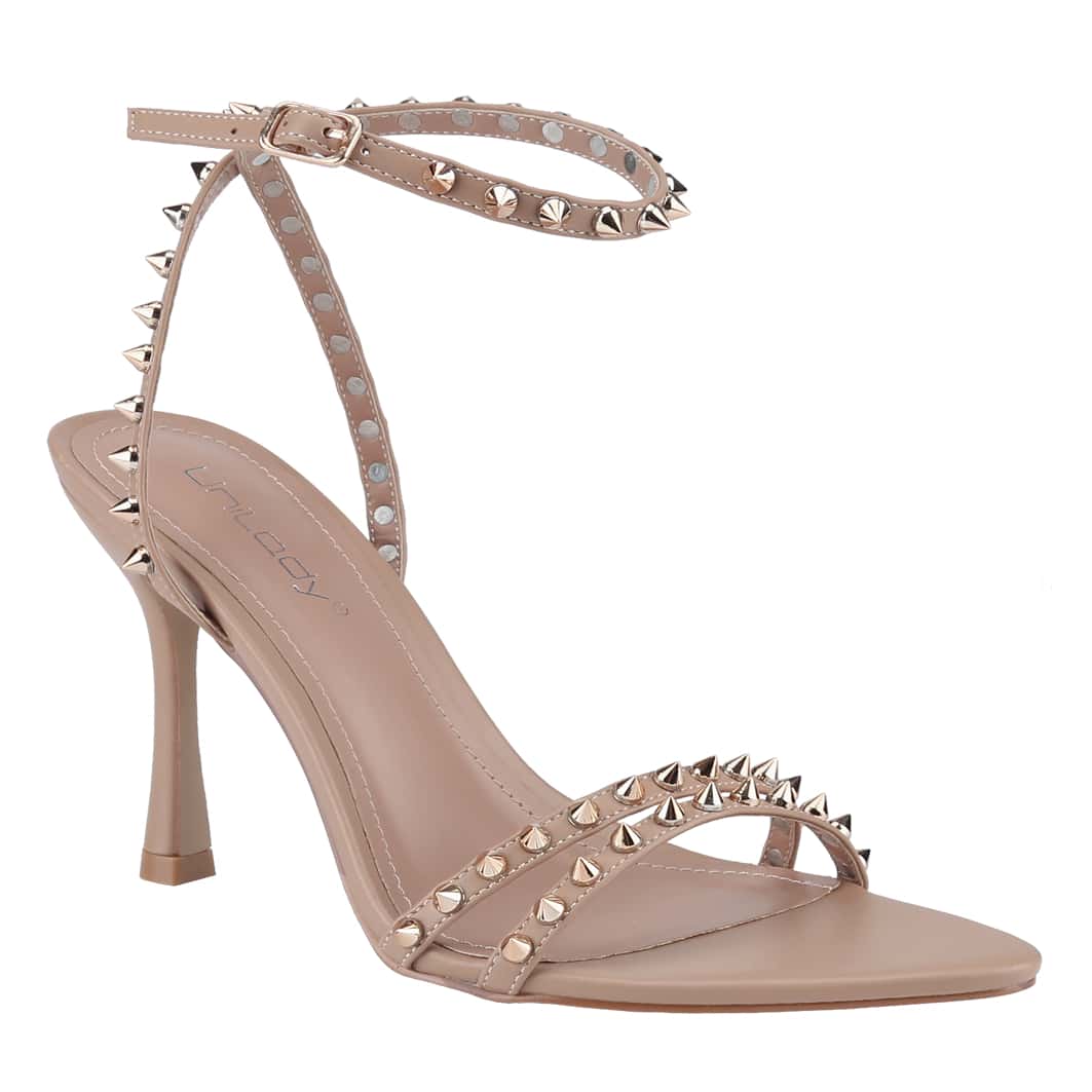 Women's Rivet Studded Heeled Sandals Open Toe Sexy Stiletto Ankle Strap Dressy High Heels