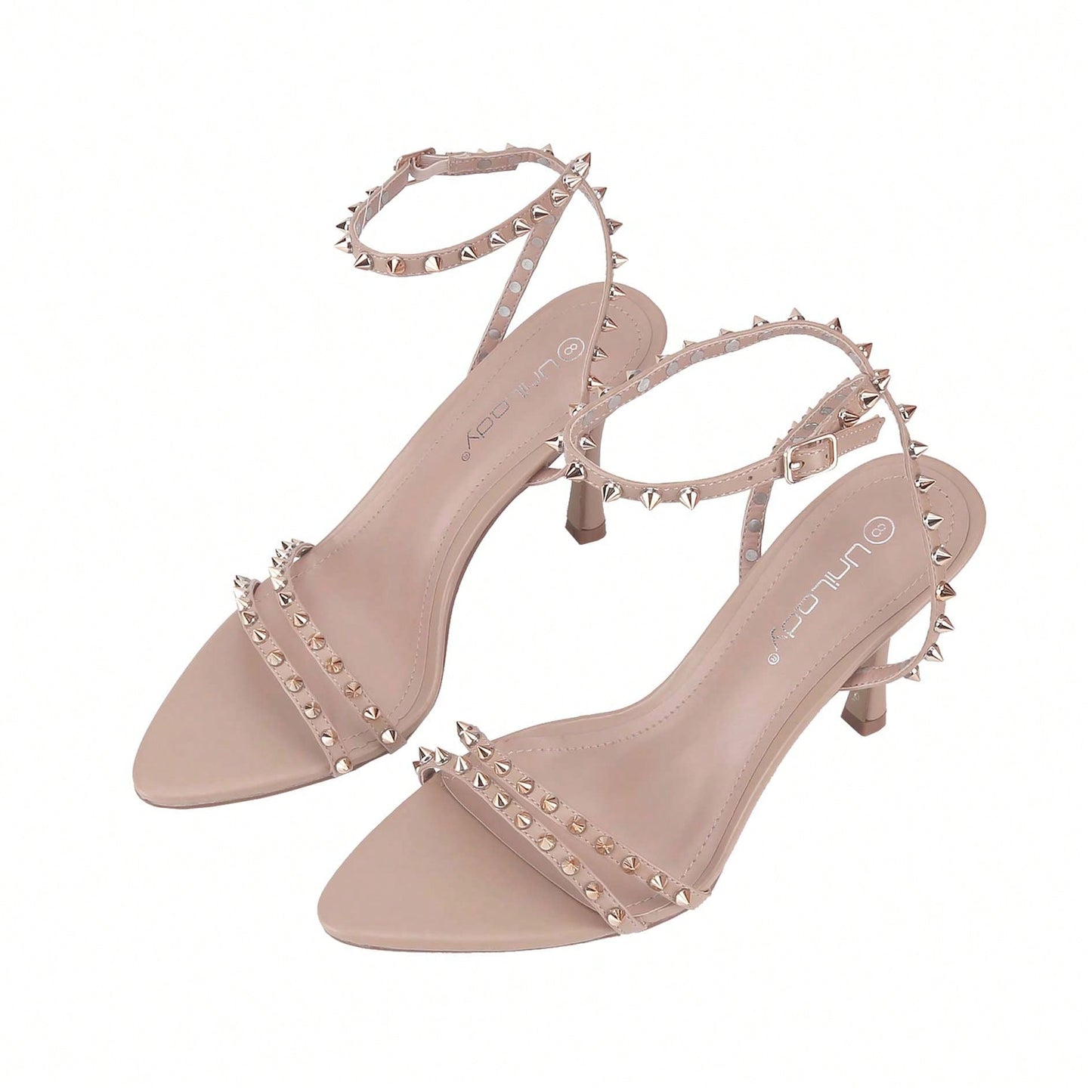 Women's Rivet Studded Heeled Sandals Open Toe Sexy Stiletto Ankle Strap Dressy High Heels